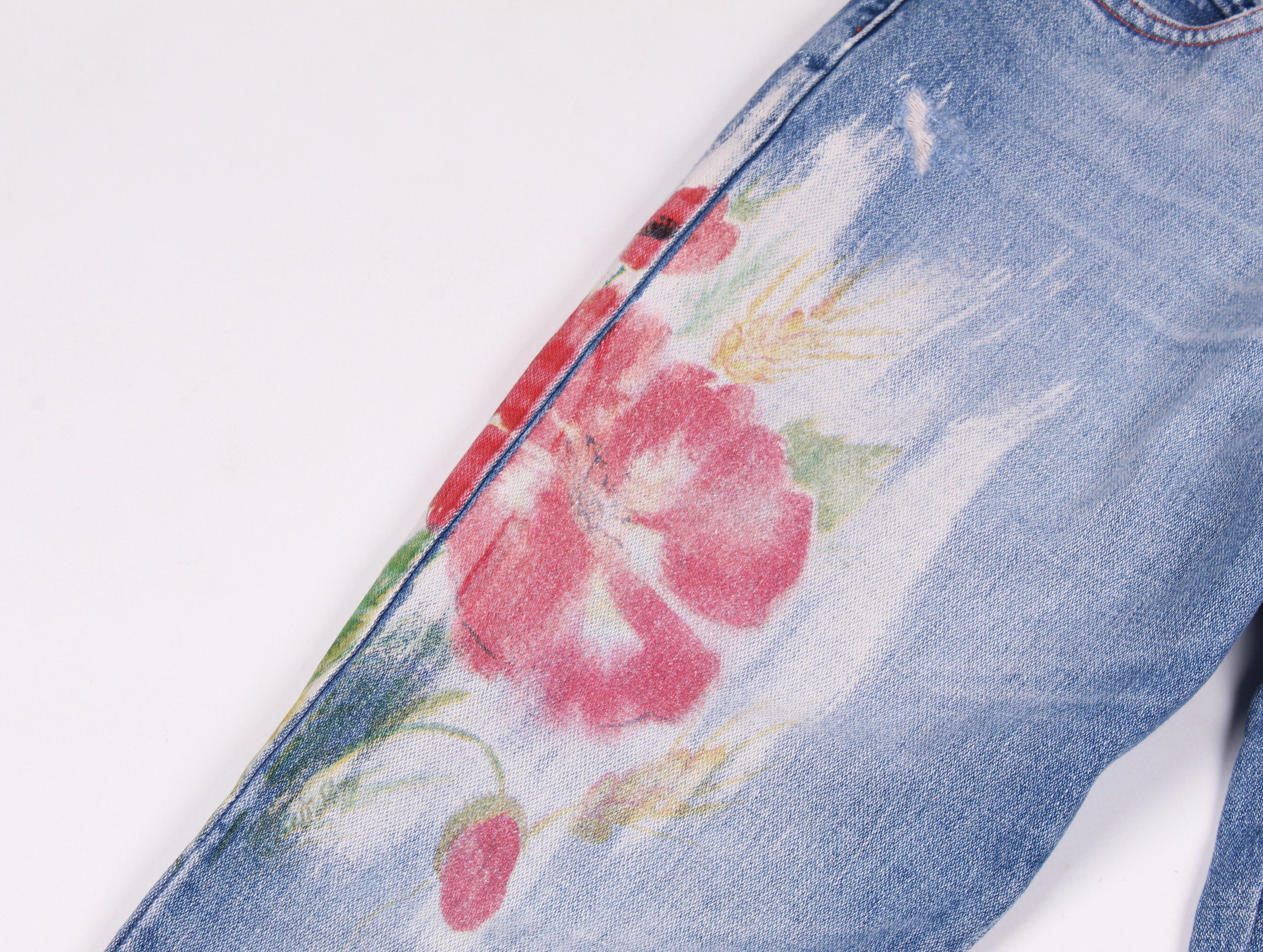 Other Vintage Miss Sixty Y2K Distressed Bootcut Floral Jeans Size 28" / US 6 / IT 42 - 3 Thumbnail