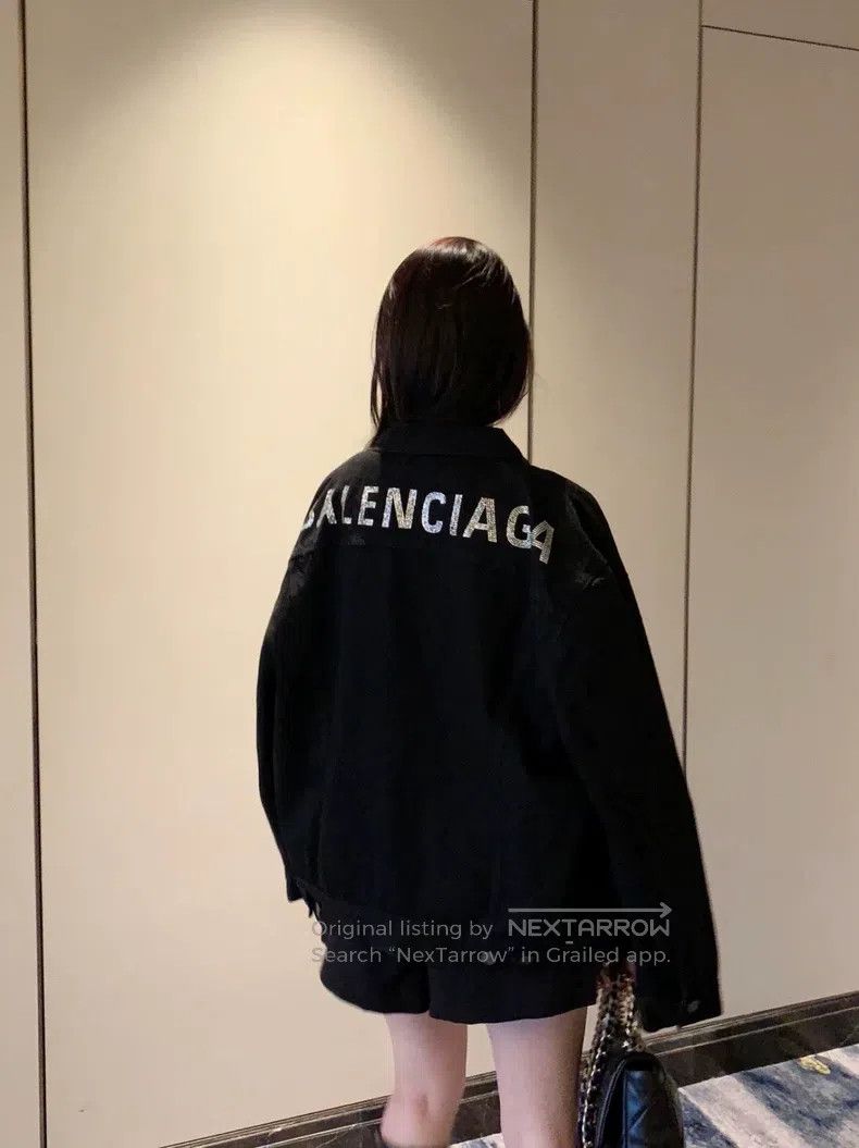 Balenciaga Balenciaga Back Diamond Letter Logo Black Denim Jacket Size XXS / US 00 / IT 34 - 2 Thumbnail