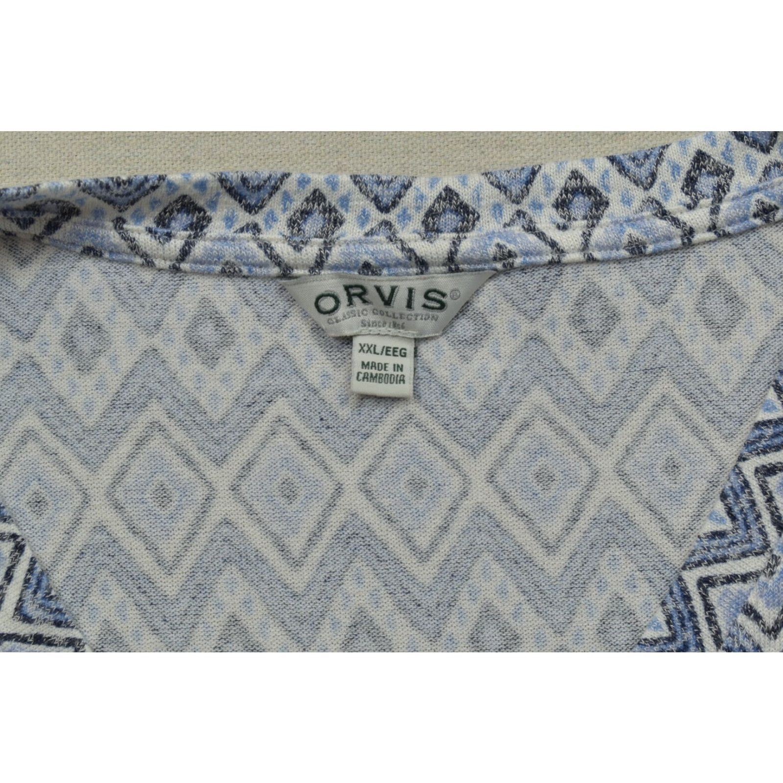 Orvis Orvis Blouse Womens XXL Blue White Geometric Print V-Neck Short Sleeve Button Size 40" / US 18 - 7 Thumbnail