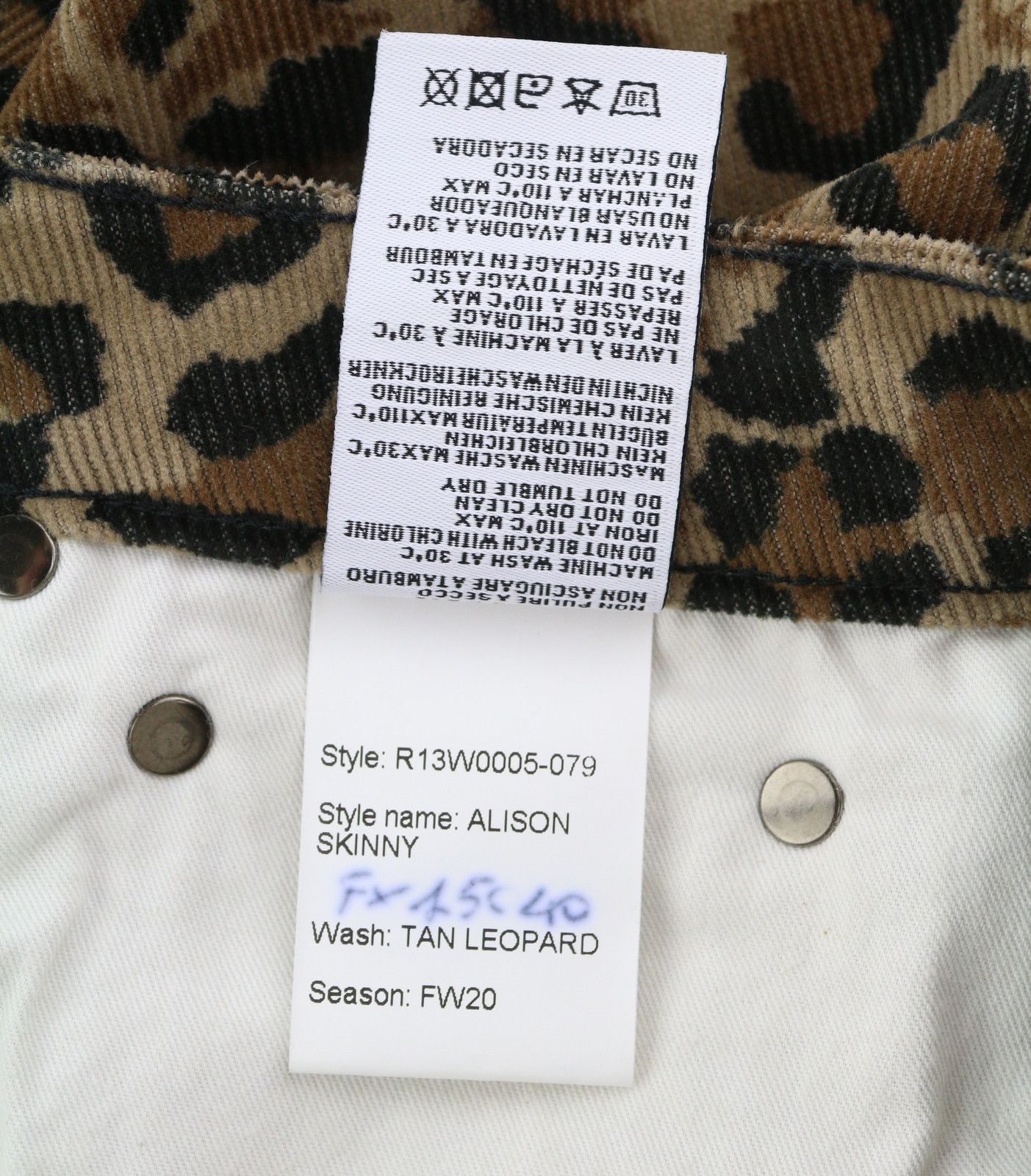 R13 ALISON SKINNY 27 Tan Leopard High Rise Corduroy 85778 Size 27" / US 4 / IT 40 - 8 Thumbnail