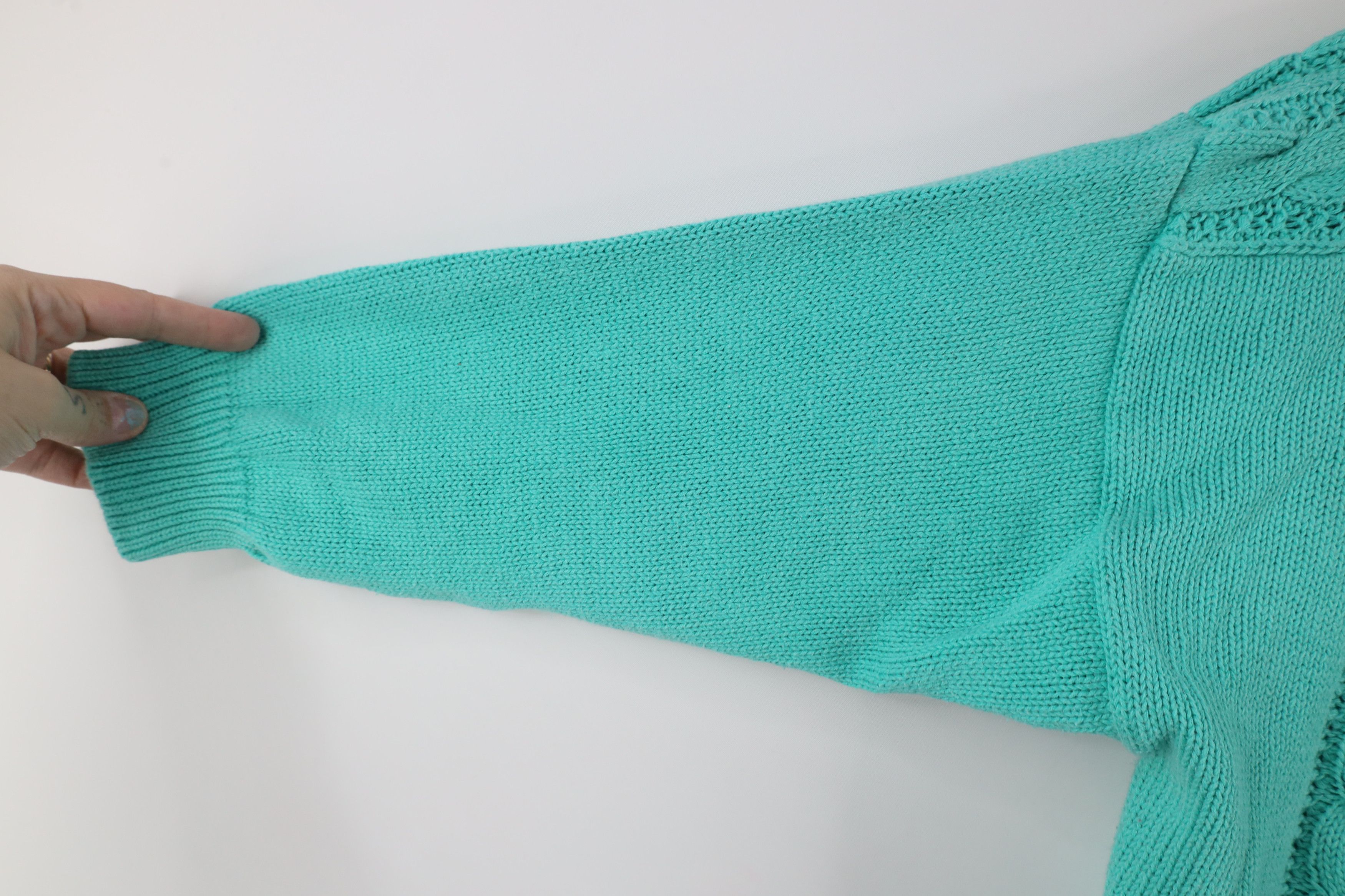 Vintage Vintage 90s Streetwear 3/4 Sleeve Cable Knit Sweater Teal Size L / US 10 / IT 46 - 6 Thumbnail