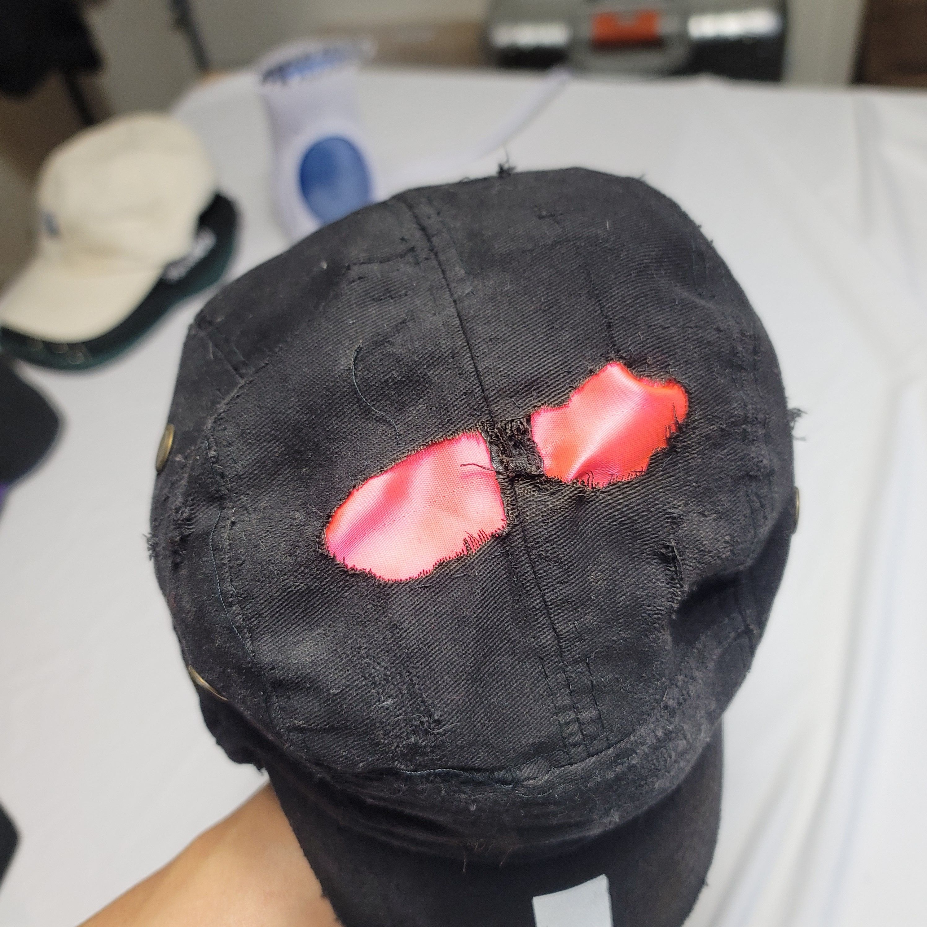 Designer Distressed Black Cap with Pink Underlay Accents Size ONE SIZE - 5 Thumbnail