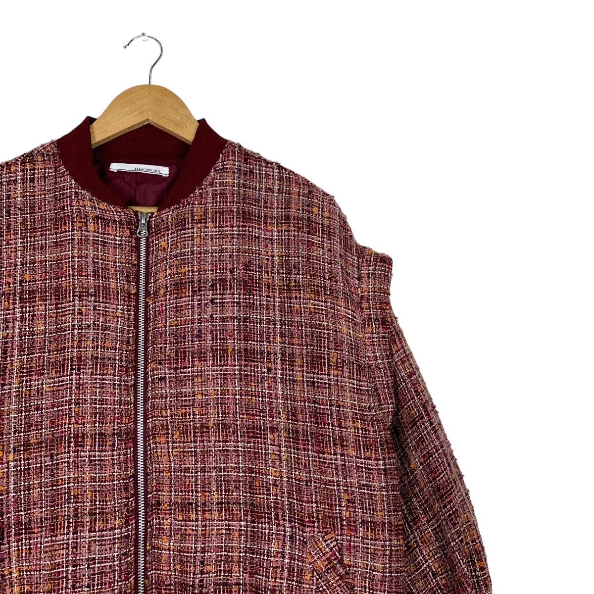 Japanese Brand ELENCARE DUE Red Tweed Bomber Jacket #1113-C51 Size US M / EU 48-50 / 2 - 5 Thumbnail