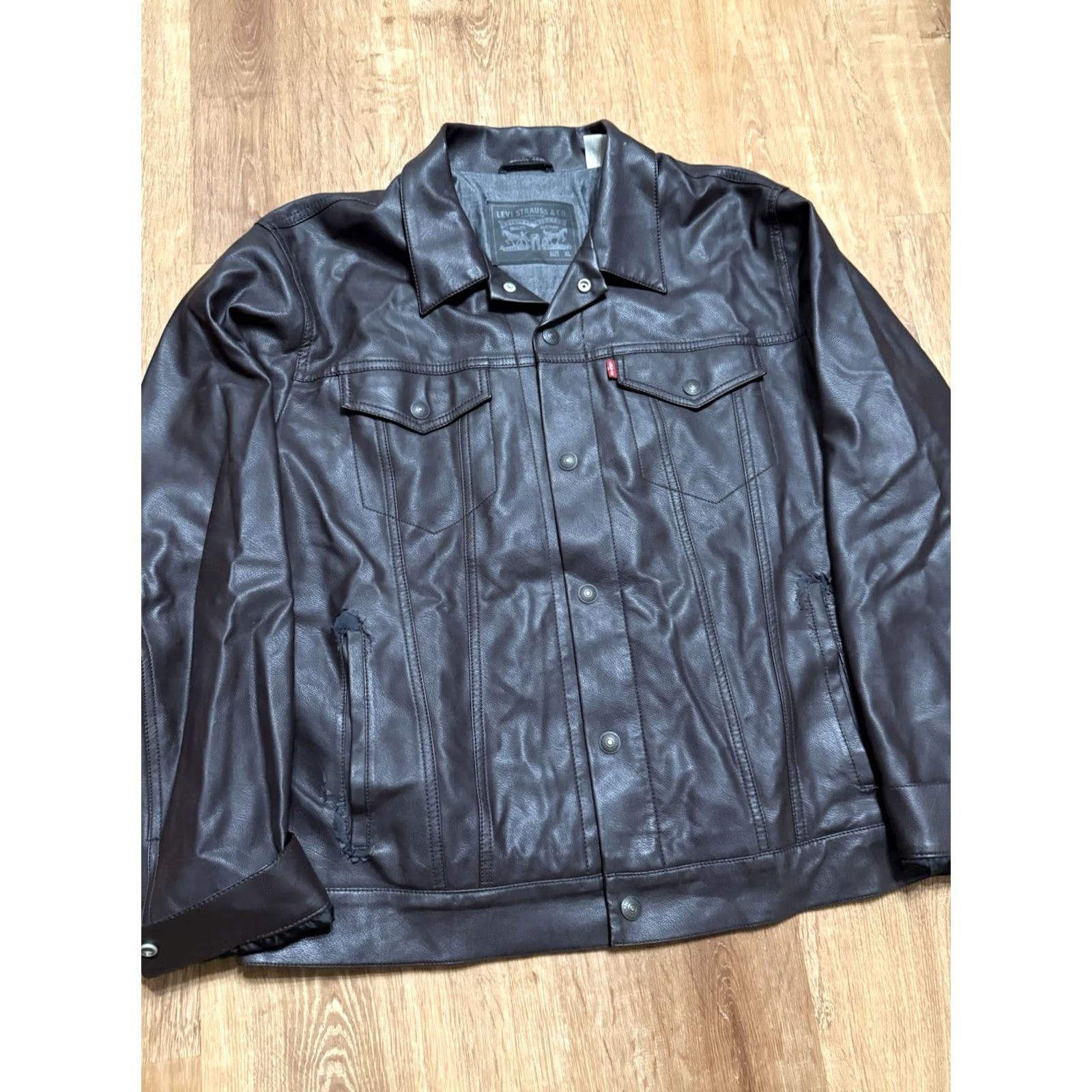 Levi's Levi's Jacket Trucker Motorcycle Faux Leather Brown XL Regular Mens Size XL FLAW Size US XL / EU 56 / 4 - 5 Thumbnail