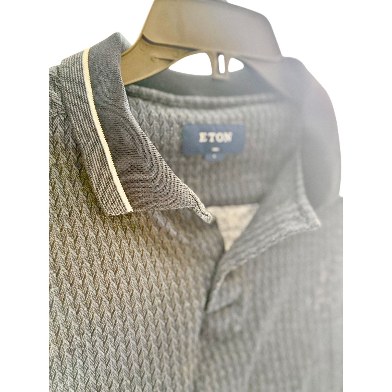 Eton Eton Textured Knit Longsleeve Cotton Polo - Navy - Size L Size US L / EU 52-54 / 3 - 3 Thumbnail