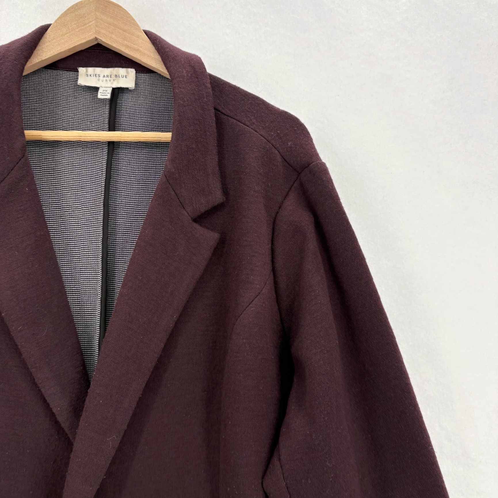 Vintage Skies Are Blue Blazer Womens 2X Burgundy Knit Lined Open Front Pockets 3/4 Sleeve Casual Business Vintage No Size XXL / US 16-18 / IT 52-54 - 2 Thumbnail