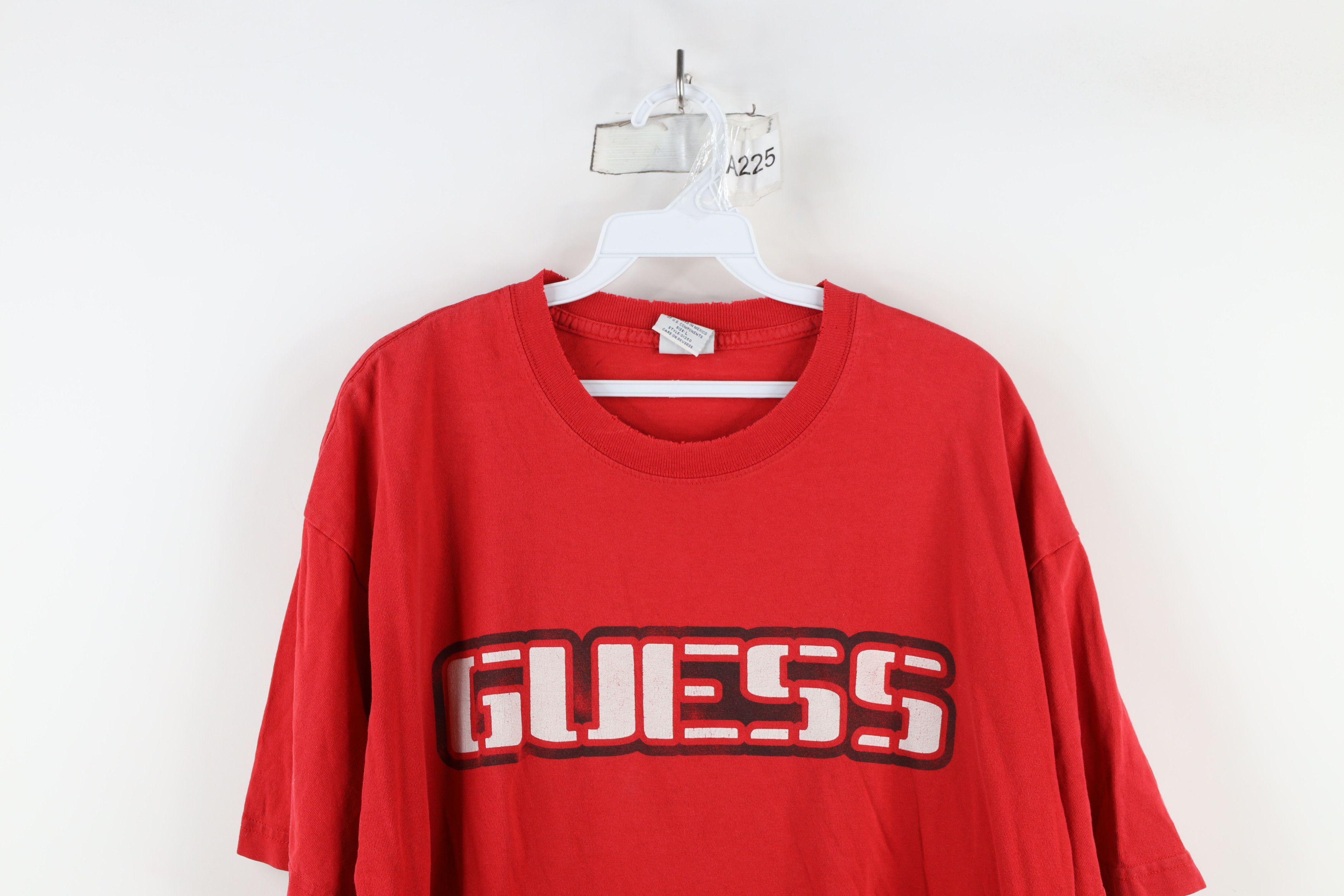 Guess × Vintage Vintage 90s Guess Spell Out Stencil T-Shirt Red Cotton Size US L / EU 52-54 / 3 - 2 Thumbnail