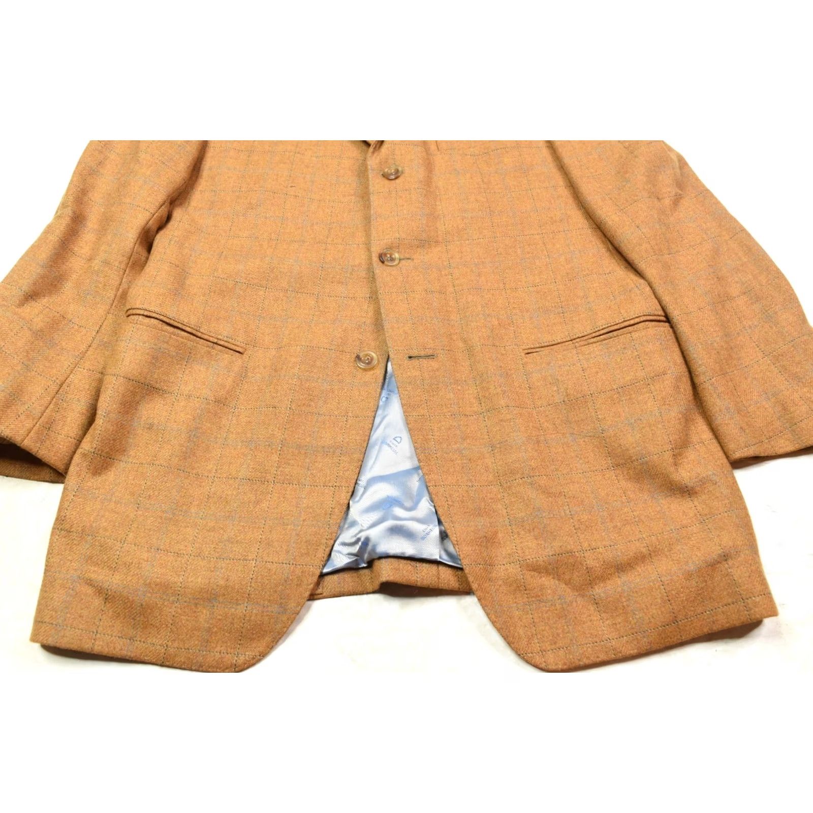 Vintage Tom Barnett Dormeuil Derby Blazer Mens 42 Brown Blue Windowpane Wool 3-Button Blazer Mens 42 Brown Windowpane Wool Derby Blazer Size 42R - 4 Thumbnail
