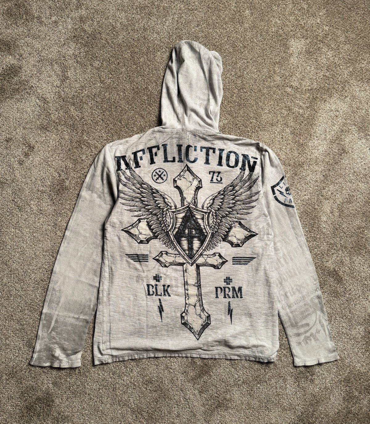 WHITE AFFLICTION “LIVE FAST” WAFFLE KNIT HOODED LONG SLEEVE