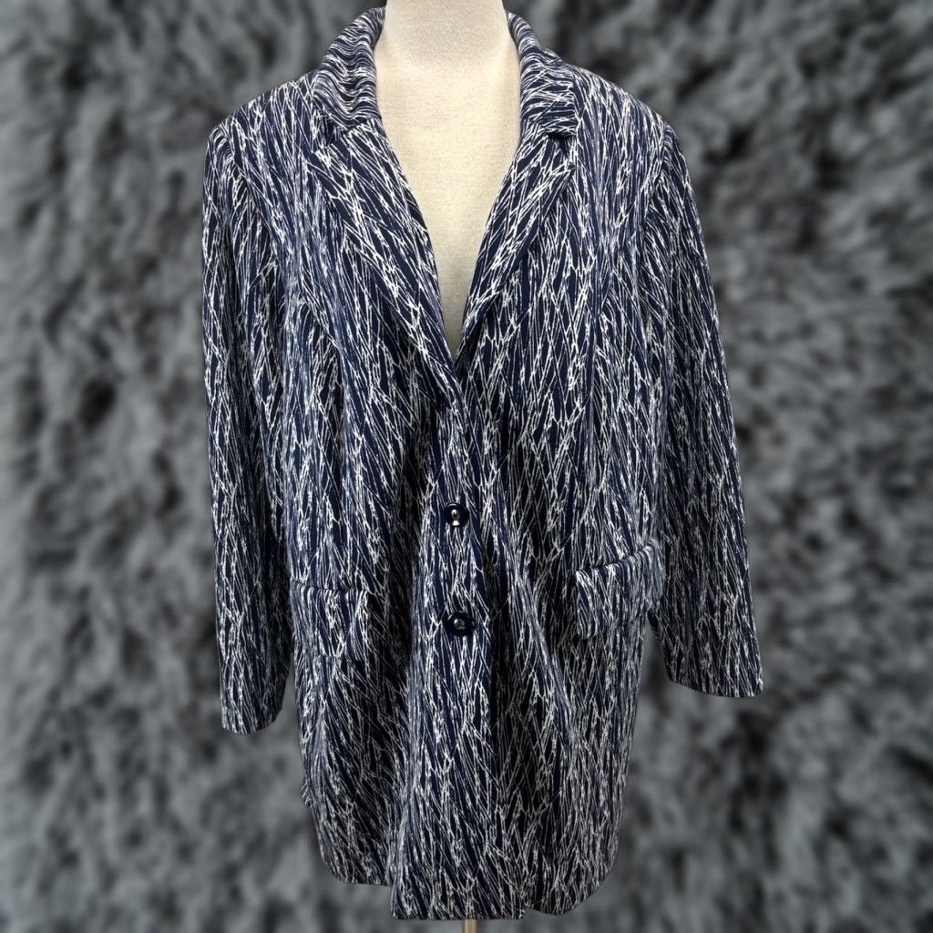 Avenue VINTAGE? No — Avenue Blazer Jacket 22/24 Plus Women’s Blue White Duster Long Sleeve Mid-Length Career Blazer Womens Blue 22/24 Avenue Size 3XL / US 20-22 - 1 Thumbnail