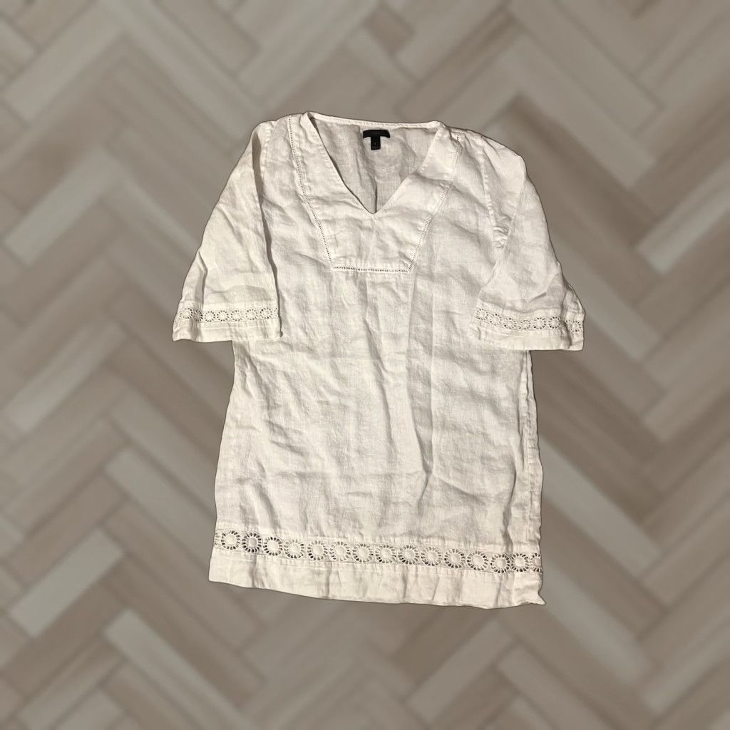 J.Crew J.CREW Women White Long Sleeve Beach Shirt Dress - Size S - Knee Length - Summer Size S / US 4 / IT 40 - 1 Thumbnail