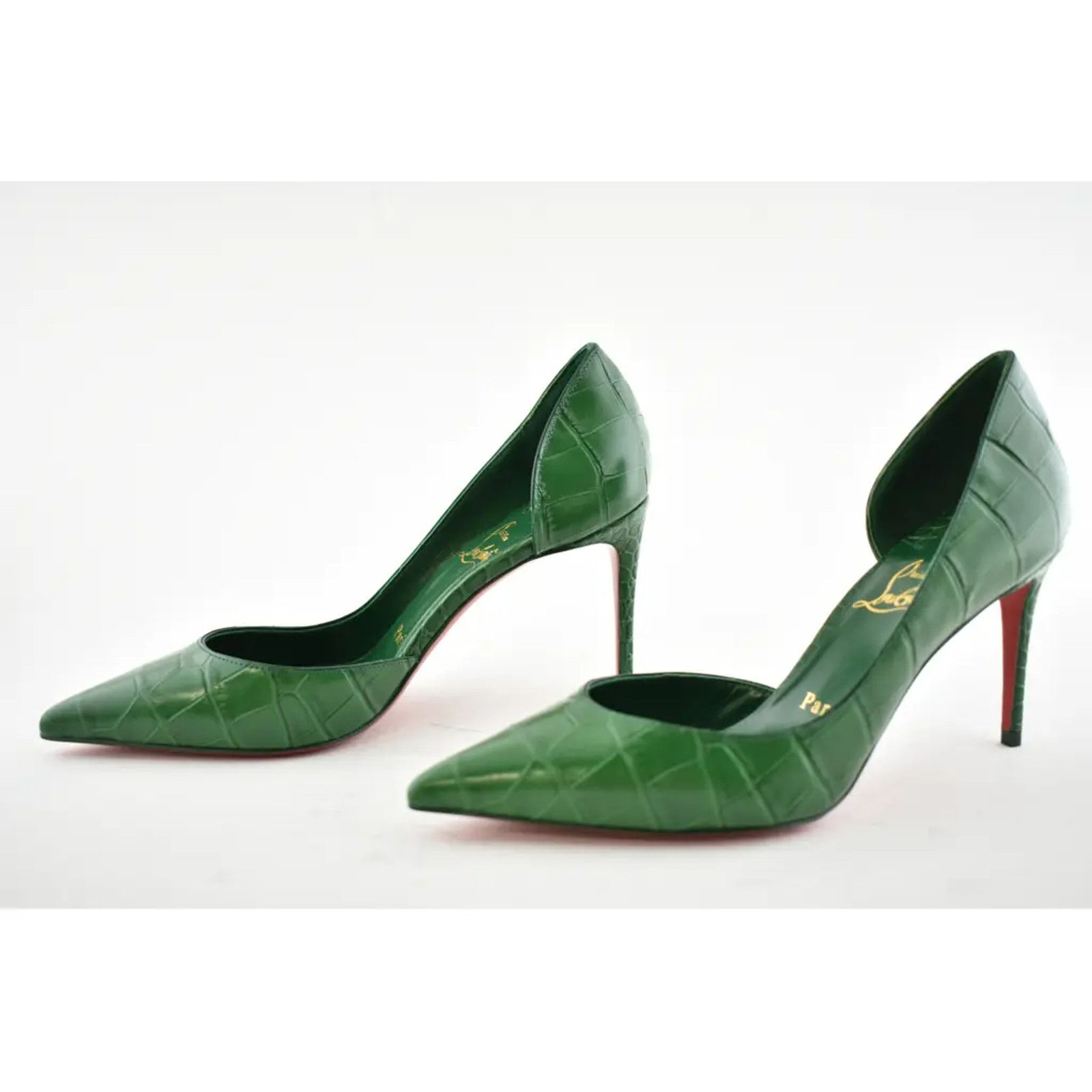 Christian Louboutin Iriza 85 Green Canopee Calf Ali Croc Leather Heel Pump 35.5 Size US 5.5 / IT 35.5 - 9 Thumbnail