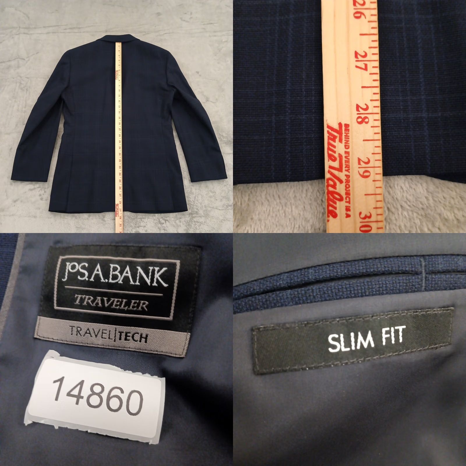 Jos. A. Bank Jos A Bank Mens Blazer Slim Fit Blue Plaid Wool Blend Travel Canvas 37 Size 36R - 8 Thumbnail