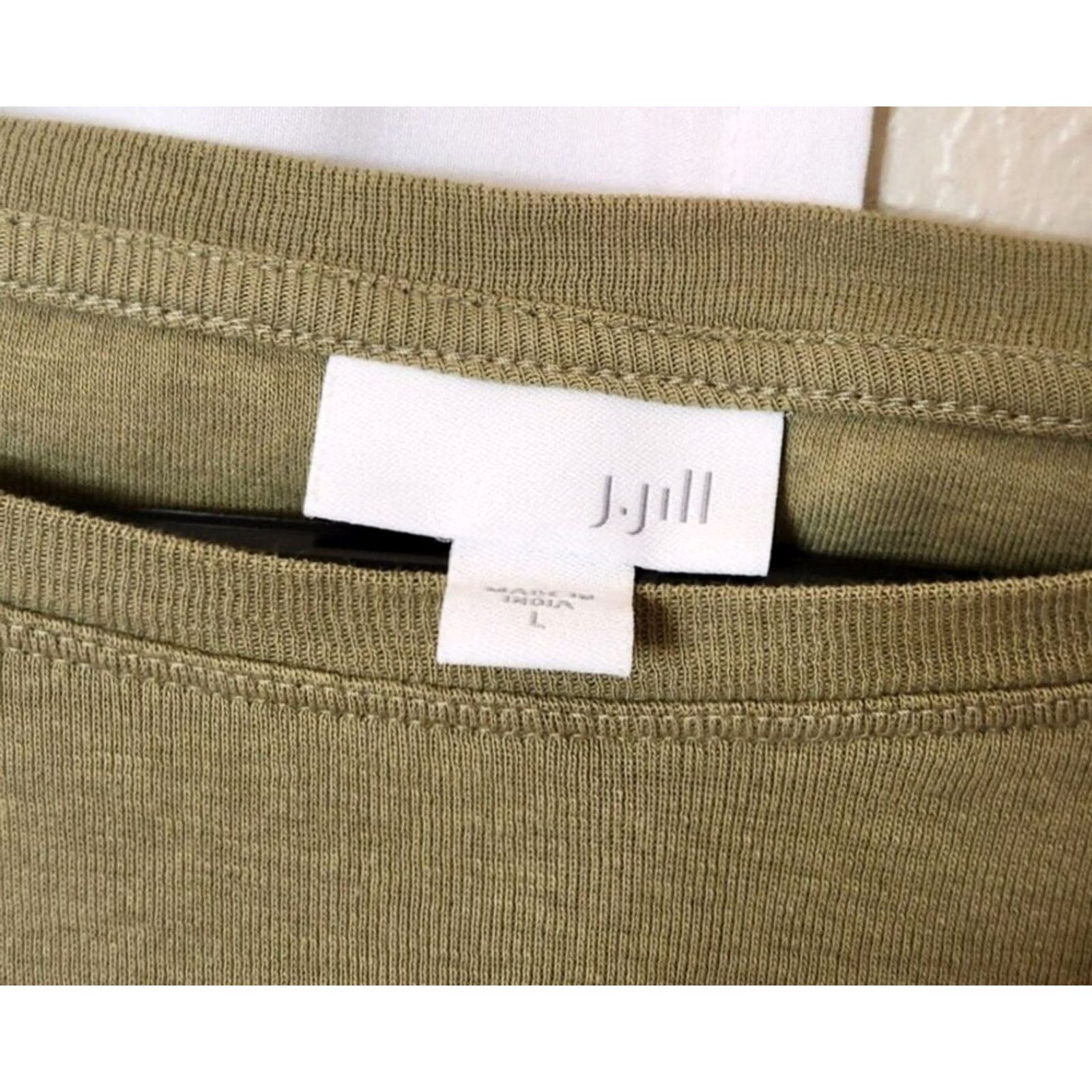 J. Jill J Jill Womens L Pima 3/4 Sleeve Top Olive Green Shirt Size L / US 10 / IT 46 - 6 Thumbnail