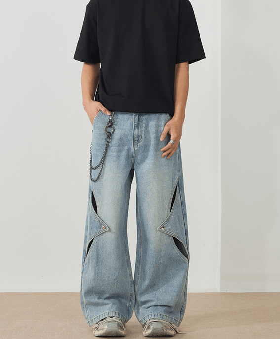 Japanese Brand × Jean Men's loose wide-leg patchwork ripped baggy jeans Size US 32 / EU 48 - 2 Thumbnail
