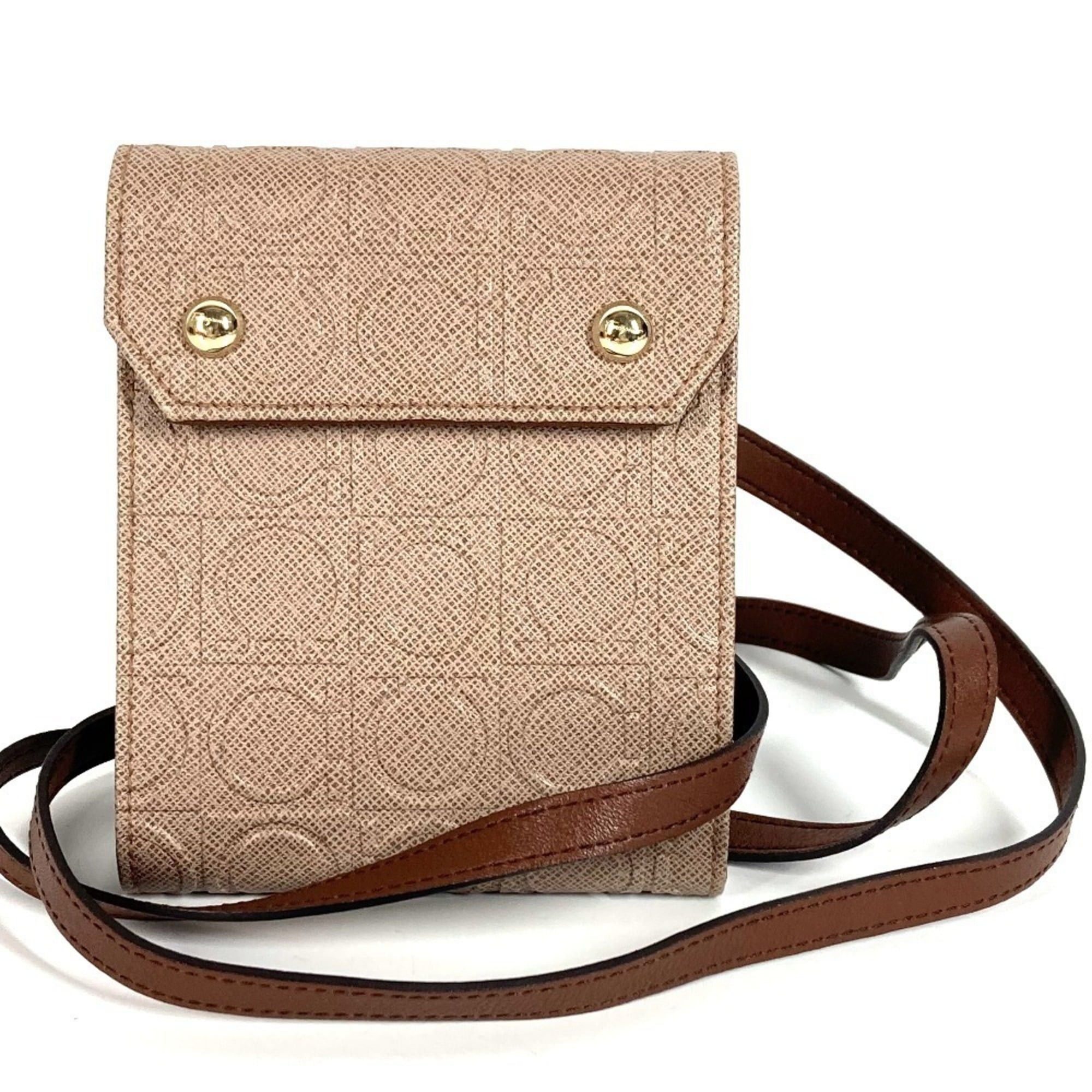 Salvatore Ferragamo Salvatore Ferragamo shoulder bag/shoulder wallet with Gancini logo, compact tri-fold wallet, leather, men's/women's, beige. Size ONE SIZE - 1 Thumbnail