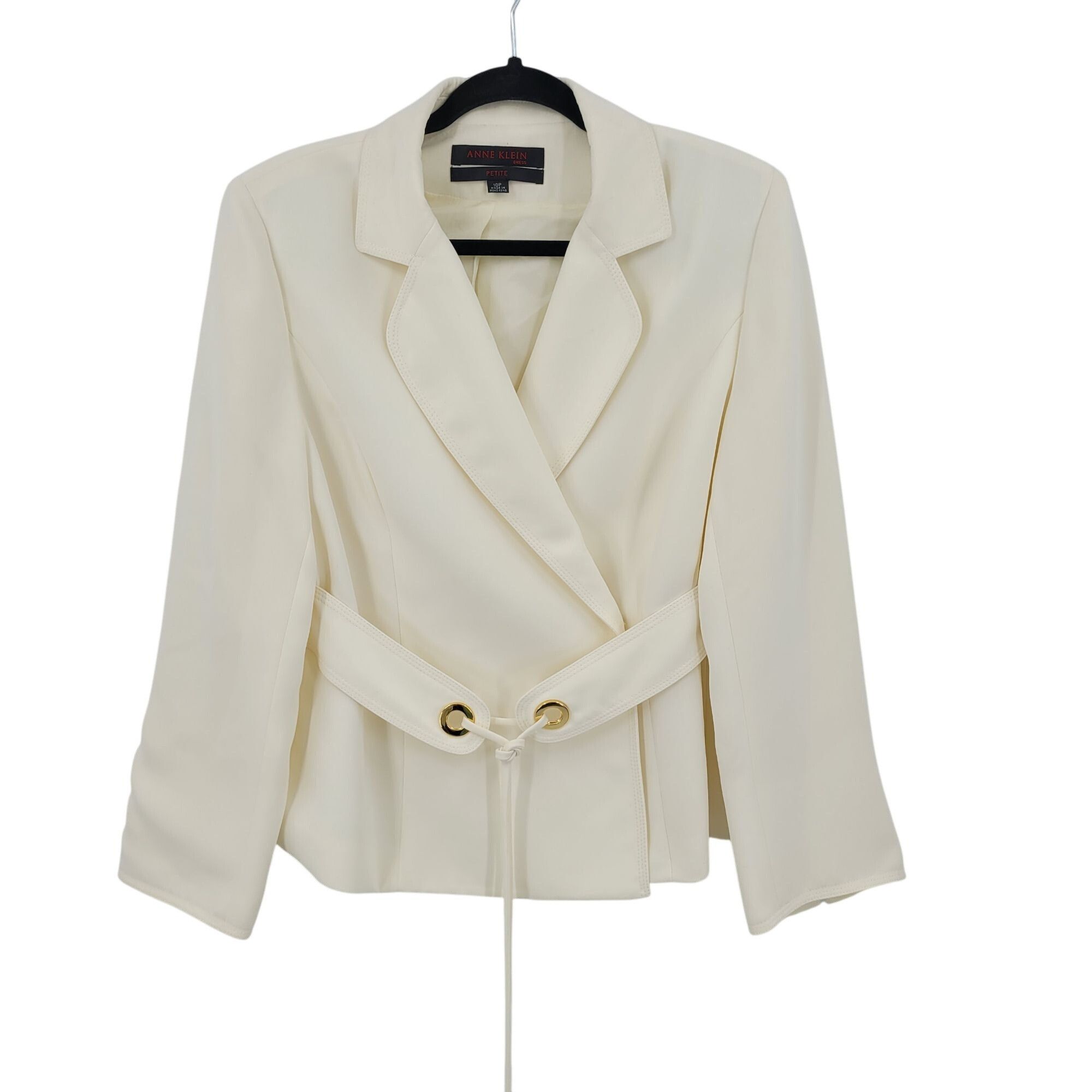 Anne Klein Vtg womens Petite White Single Breasted Blazer Jacket Sz 10P Size L / US 10 / IT 46 - 10 Thumbnail