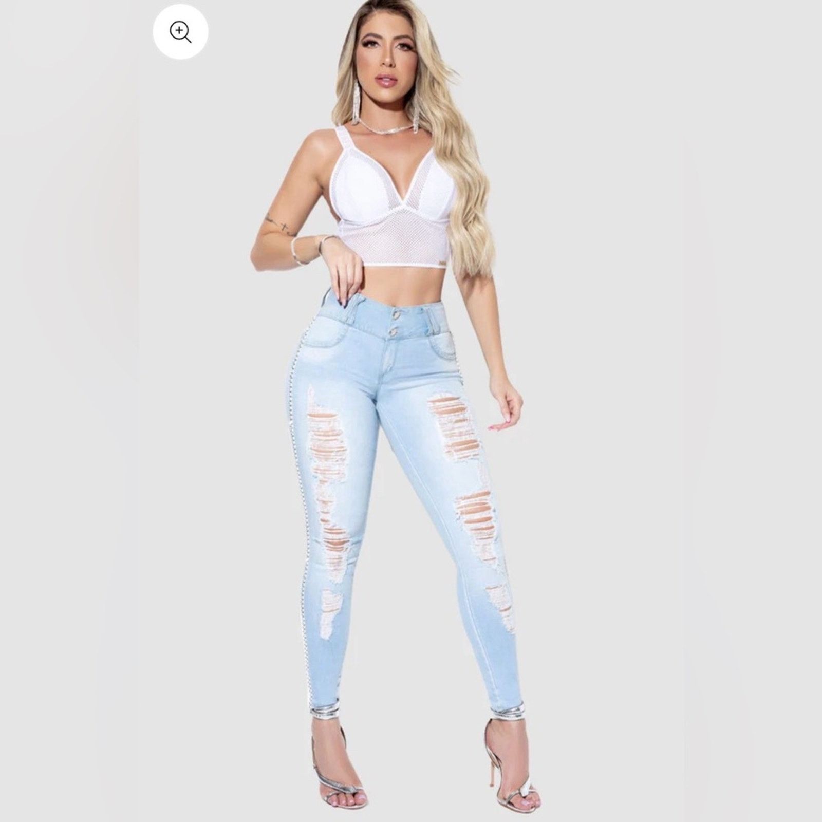 Other Pitbull High Waisted Light Wash Blue Ripped Distressed Jeans Size 23" - 5 Thumbnail