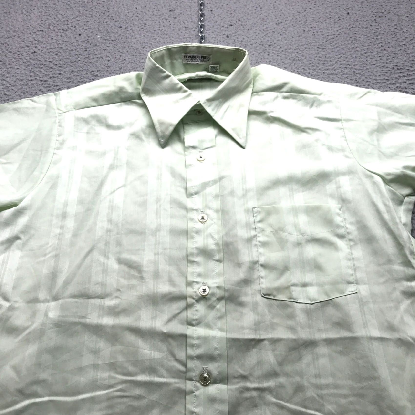Vintage VINTAGE Button-Up Shirt Mens Large L Short Sleeve Striped Green Docked 60s 70s Casual Travel Mens Shirt Size US L / EU 52-54 / 3 - 6 Thumbnail
