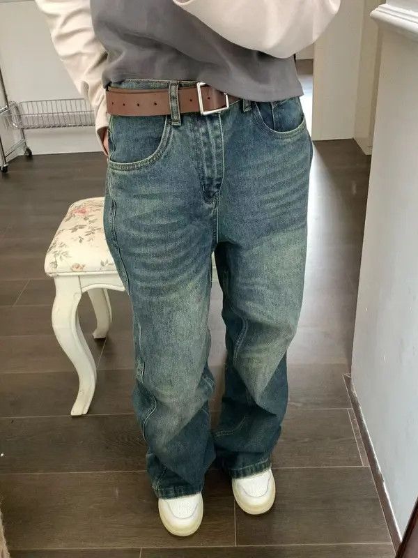 Japanese Brand Miwa Men's Street Retro Washed Distressed Straight Jeans Size US 32 / EU 48 - 6 Thumbnail