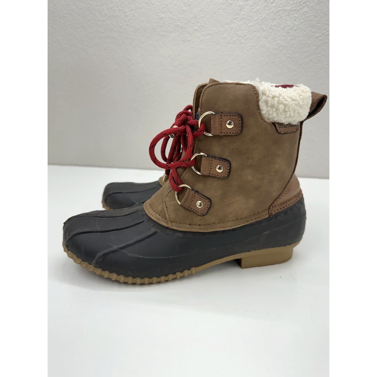 Tommy Hilfiger Tommy Hilfiger Womens Duck Boots Brown Faux Fur Lined Red Lace Up Size 9 M Boots Size US 8 / IT 38 - 6 Thumbnail