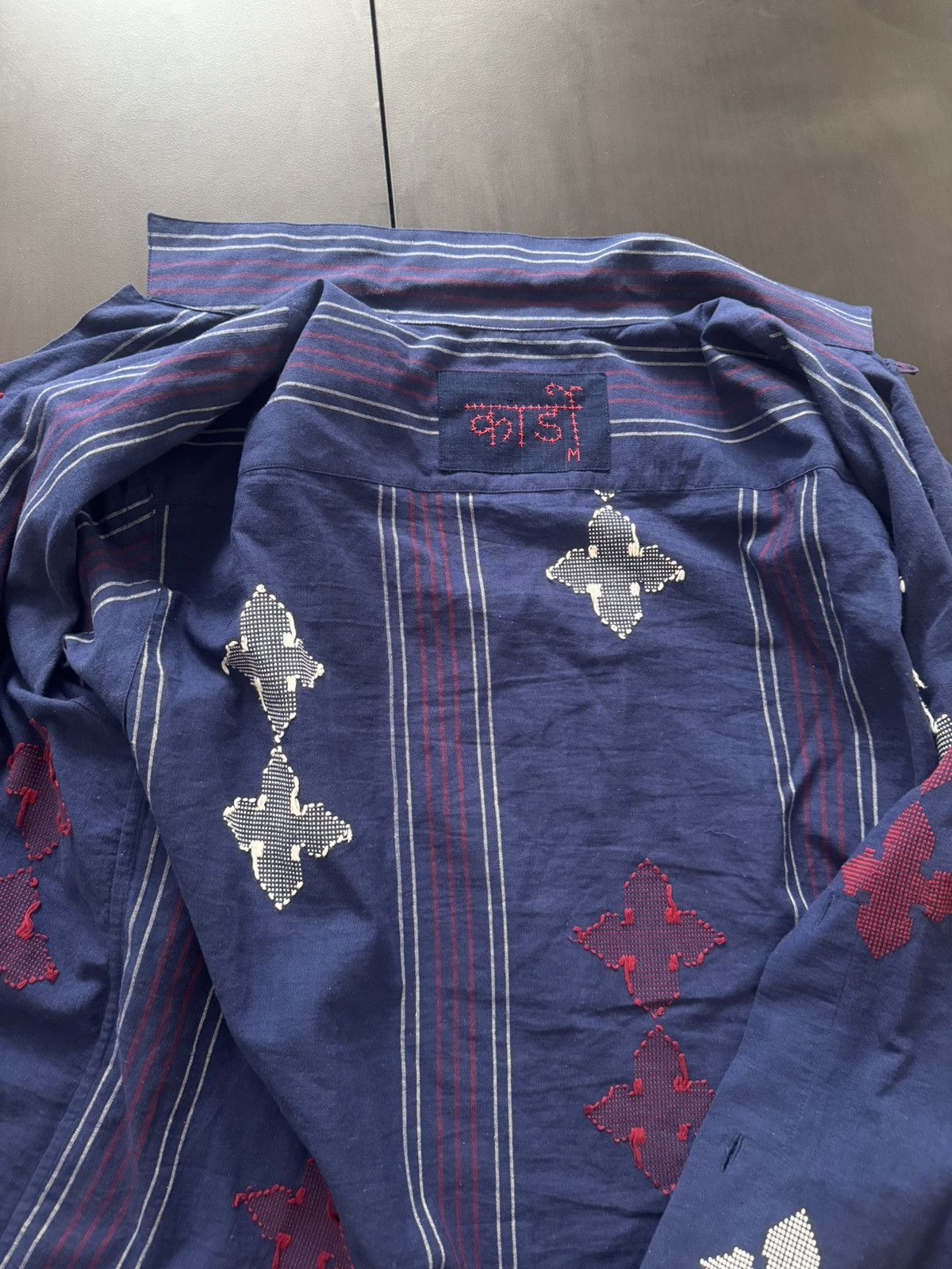 Kardo Kardo Convertible-Collar Embroidered Striped Cotton Shirt Size US L / EU 52-54 / 3 - 7 Thumbnail