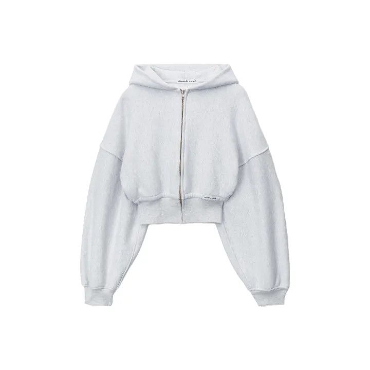 Alexander Wang Grey Cropped Hoodie with Zipper 0079