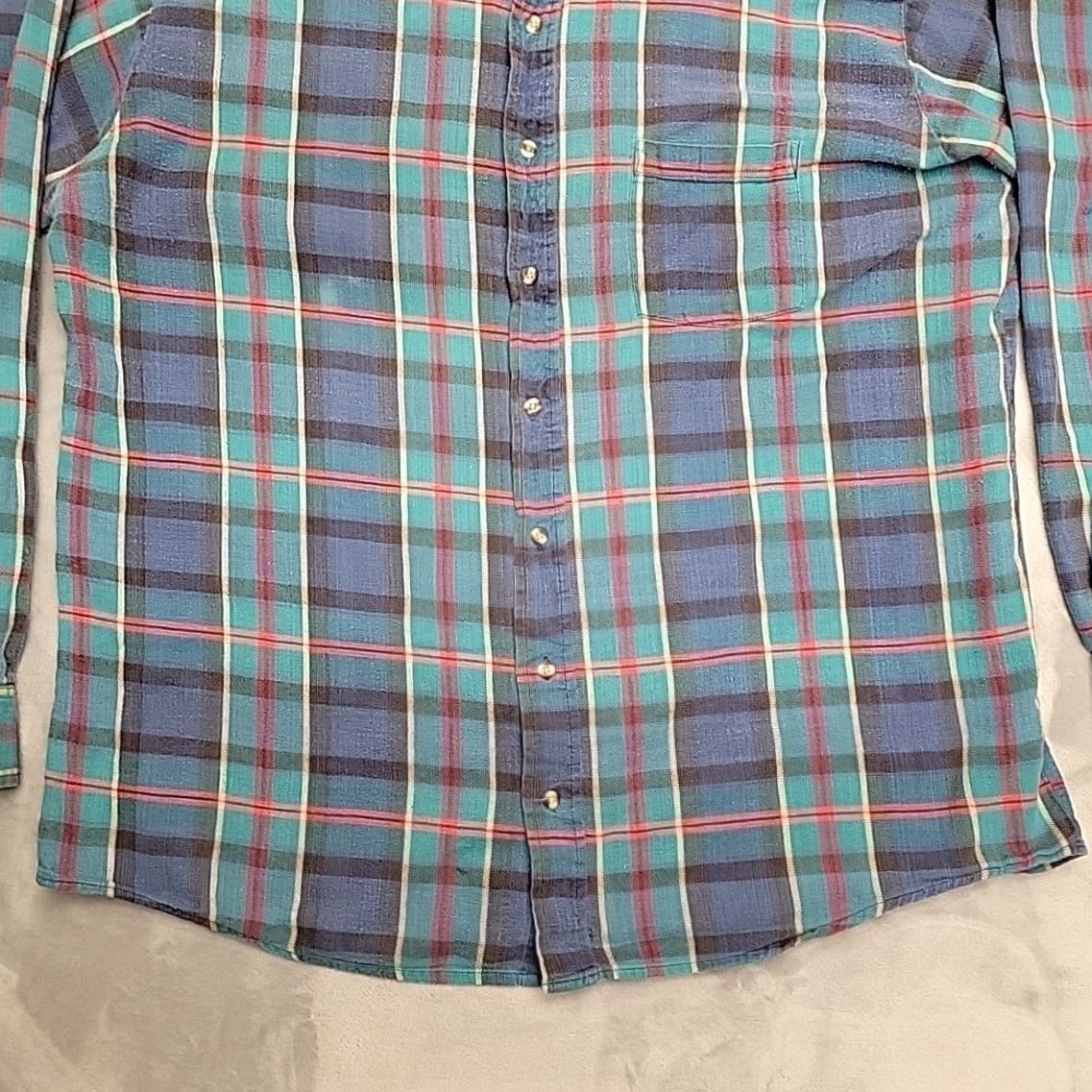 JCPenney VTG Towncraft Shirt Mens XLT Tall Plaid Flannel Long Sleeve Blue Green Multicolor Button-Up Size US XL / EU 56 / 4 - 2 Thumbnail