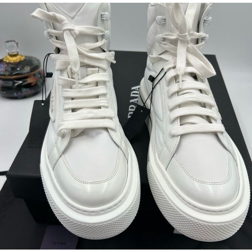 Prada Women's Prada re-nylon leather hightop sneakers size 39.5 Size US 9.5 / IT 39.5 - 6 Thumbnail