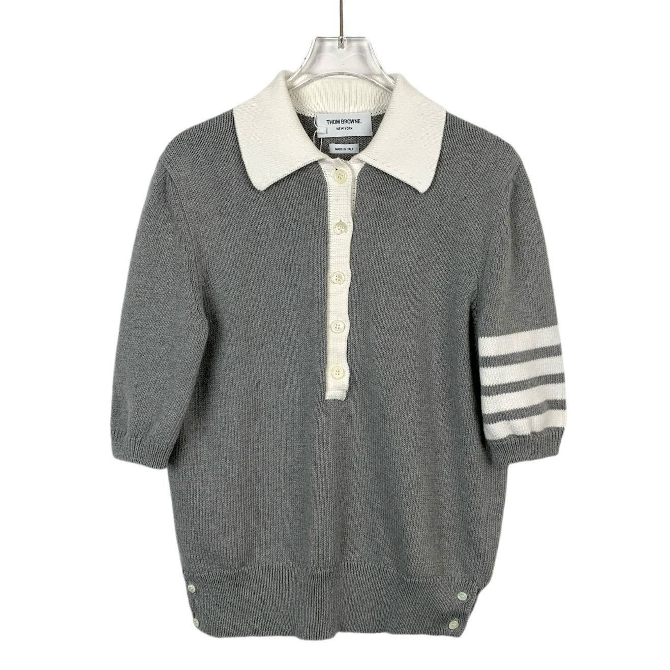 Thom Browne Thom Browne Grey Classic Four-Bar Cotton Knit Polo Shirt Sho Size S / US 4 / IT 40 - 1 Thumbnail
