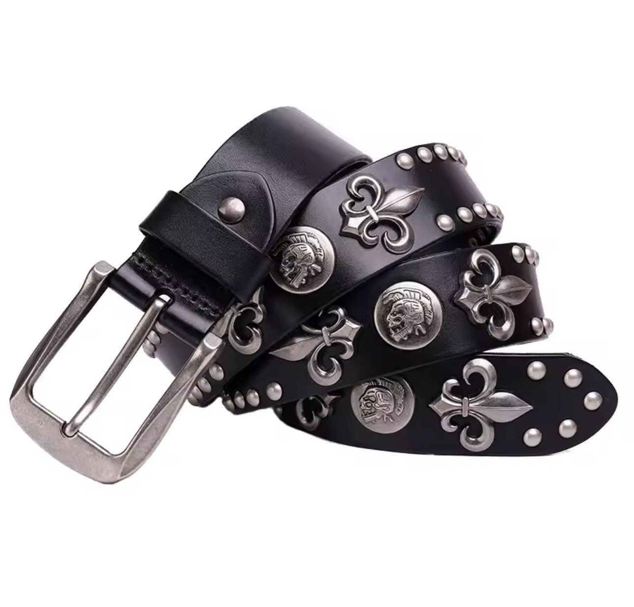 Designer Genuine Leather Heavy Metal Rivet Punk Cowboy Style Belt Size ONE SIZE - 1 Thumbnail