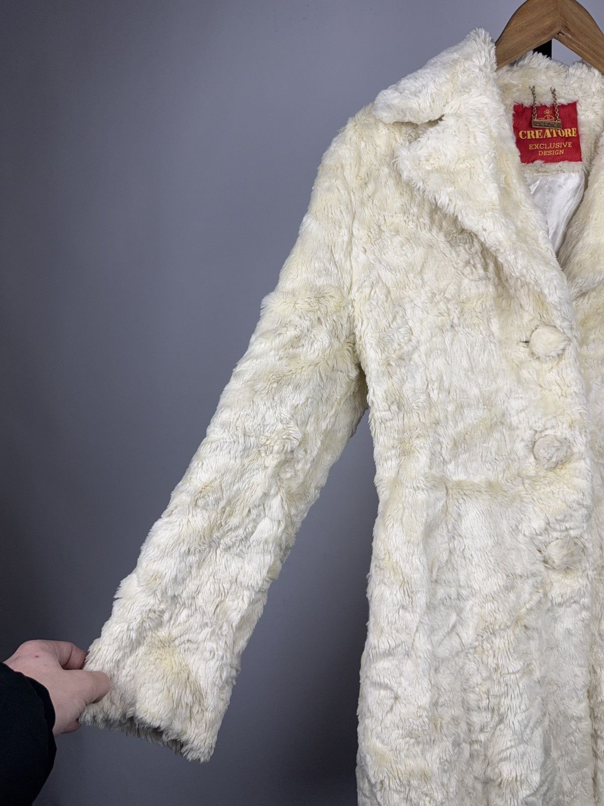 Japanese Brand Avant Garde 00s Ivory Faux Fur Coat Vintage Korean Designer Size S / US 4 / IT 40 - 5 Thumbnail