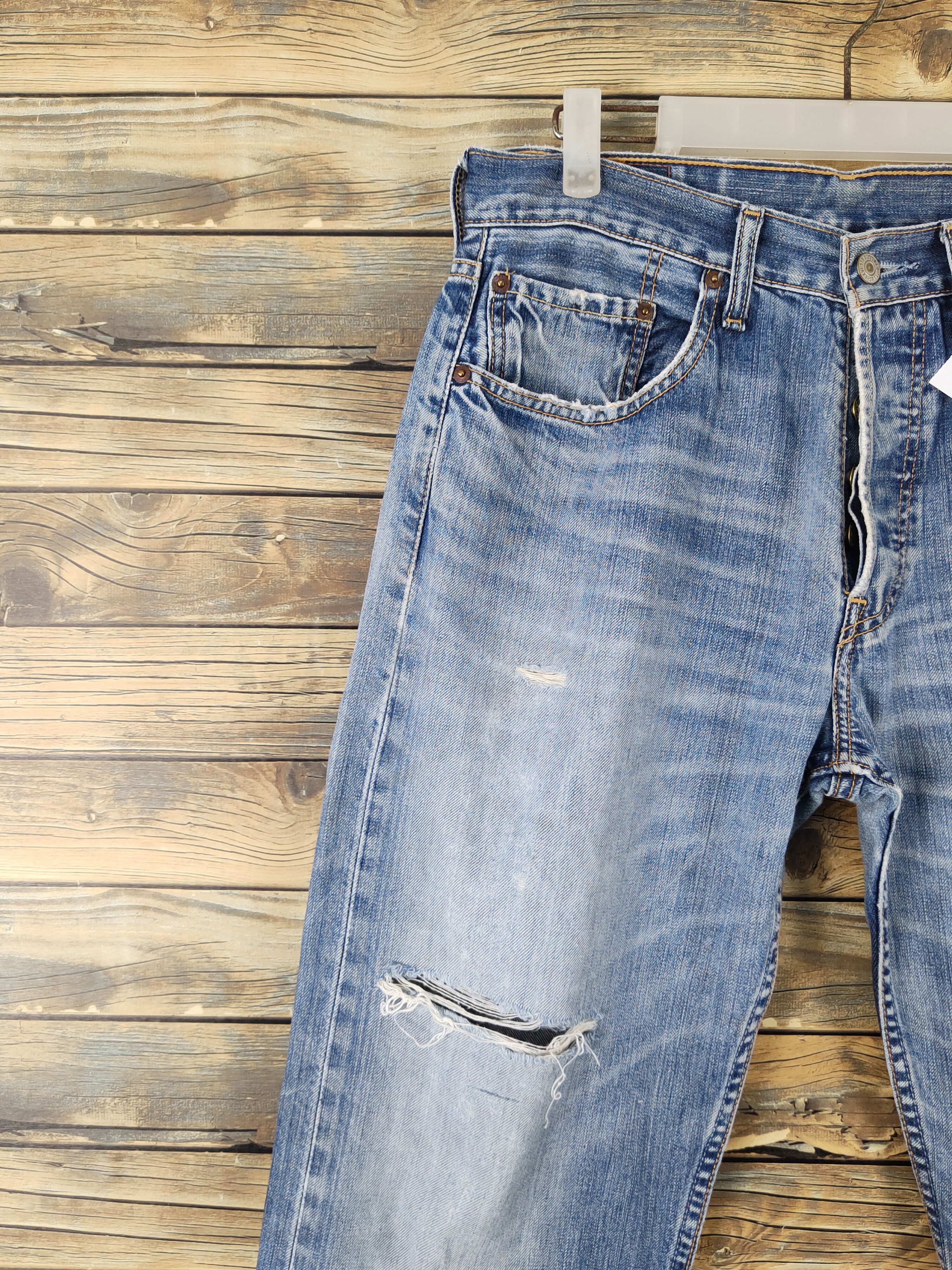 Levi's 501 Levis Blue Distressed Ripped denim Jeans #W1595 Size US 32 / EU 48 - 3 Thumbnail
