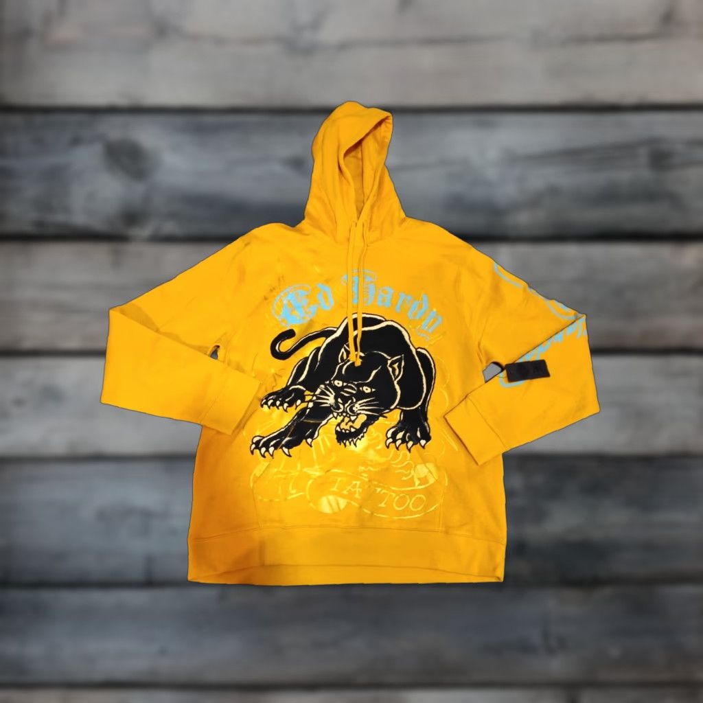 Ed Hardy VINTAGE ED HARDY Hoodie Shirt Mens L Graphic Print Hooded Pullover Yellow NWT New Size US L / EU 52-54 / 3 - 1 Thumbnail