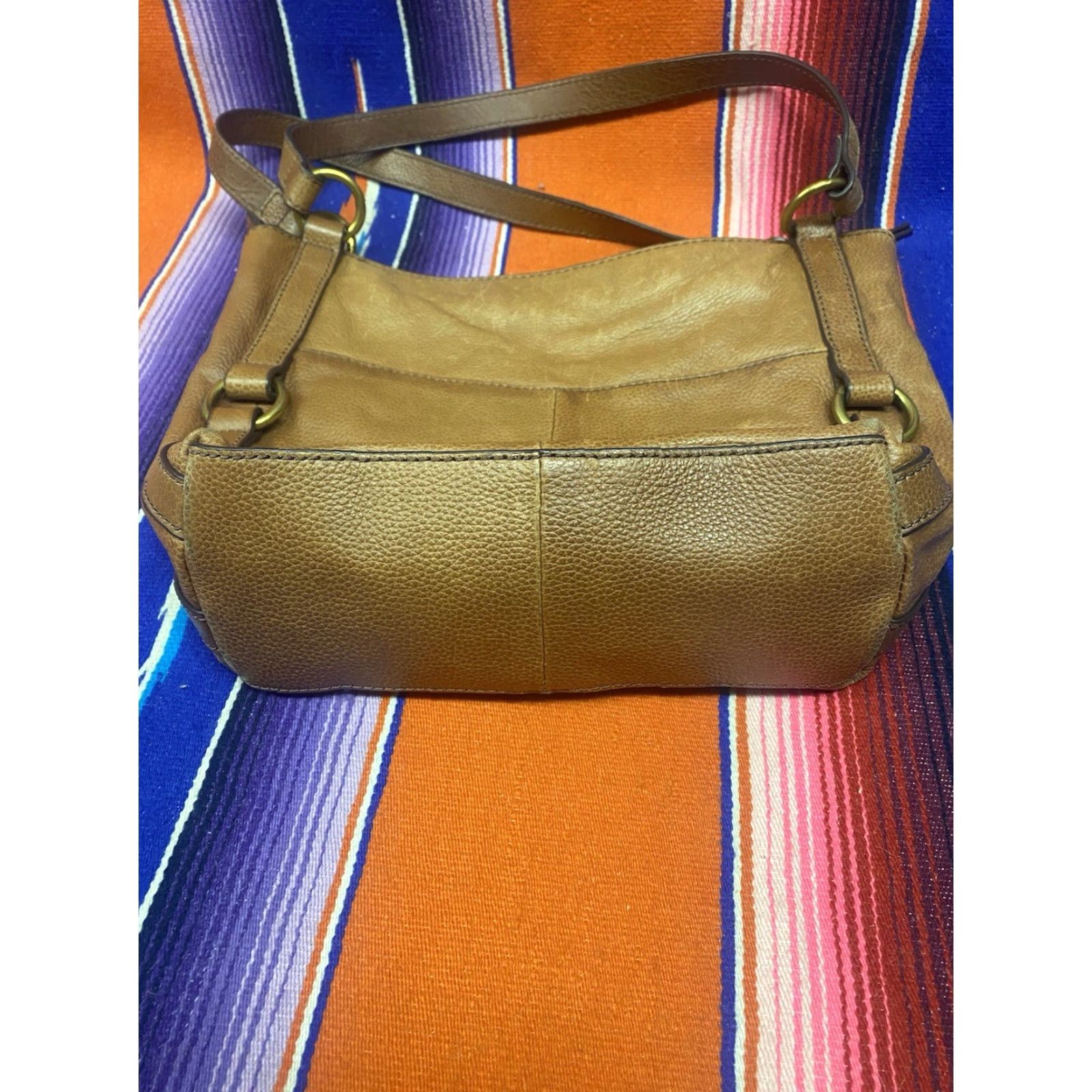 Fossil VINTAGE Fossil Leather Shoulder Bag Purse Brown Medium Brown Gold Leather Key Charm Womens Size ONE SIZE - 5 Thumbnail