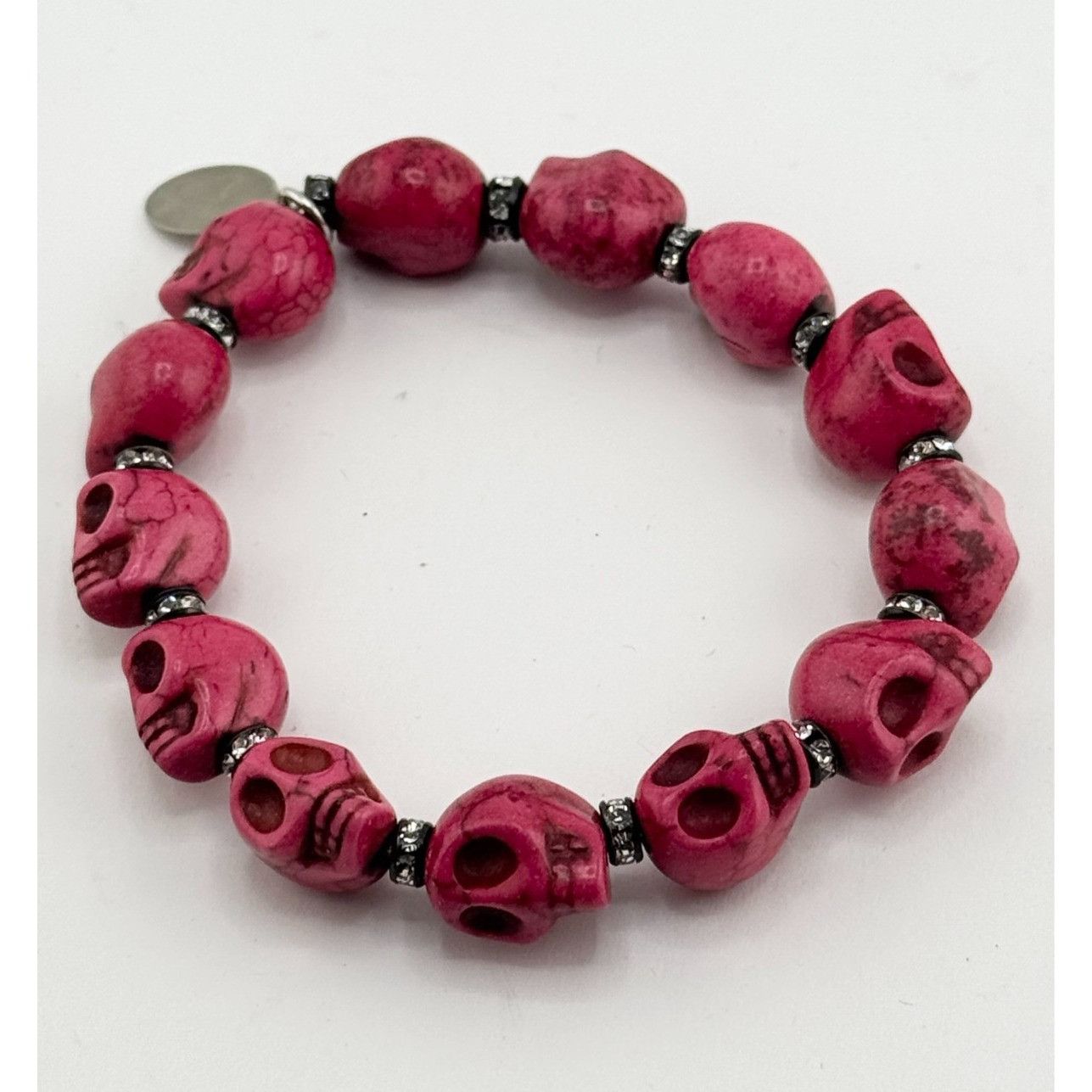 Vintage Vintage Pink Howlite stone skull Halloween rhinestone stretc Size ONE SIZE - 1 Thumbnail