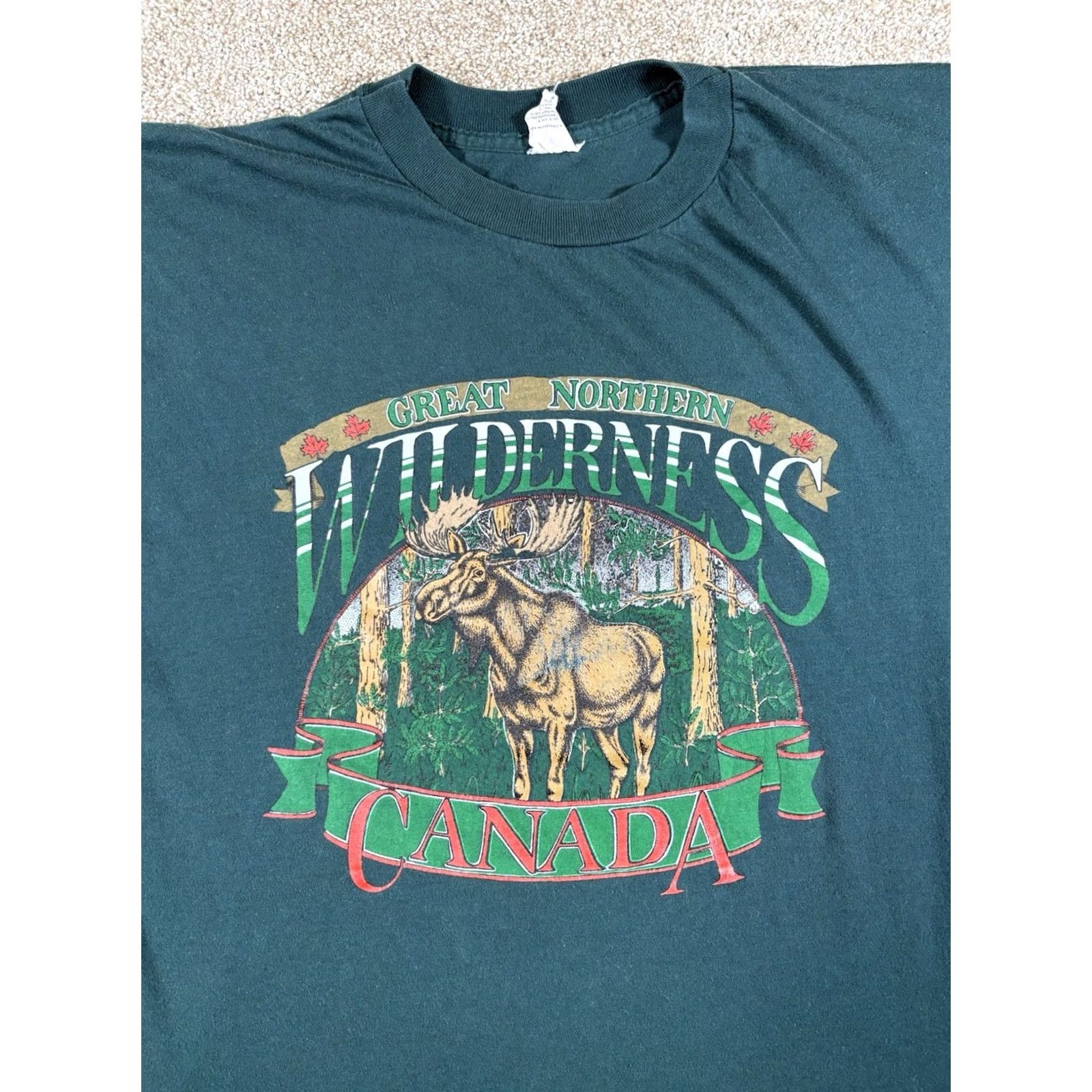 Greats VINTAGE DNS Inc Great Northern Wilderness Canada T-Shirt Mens Green 90s Animal Cartoon Nature Short Sleeve Crew Neck Size L Regular Clip Stain Size US L / EU 52-54 / 3 - 2 Thumbnail