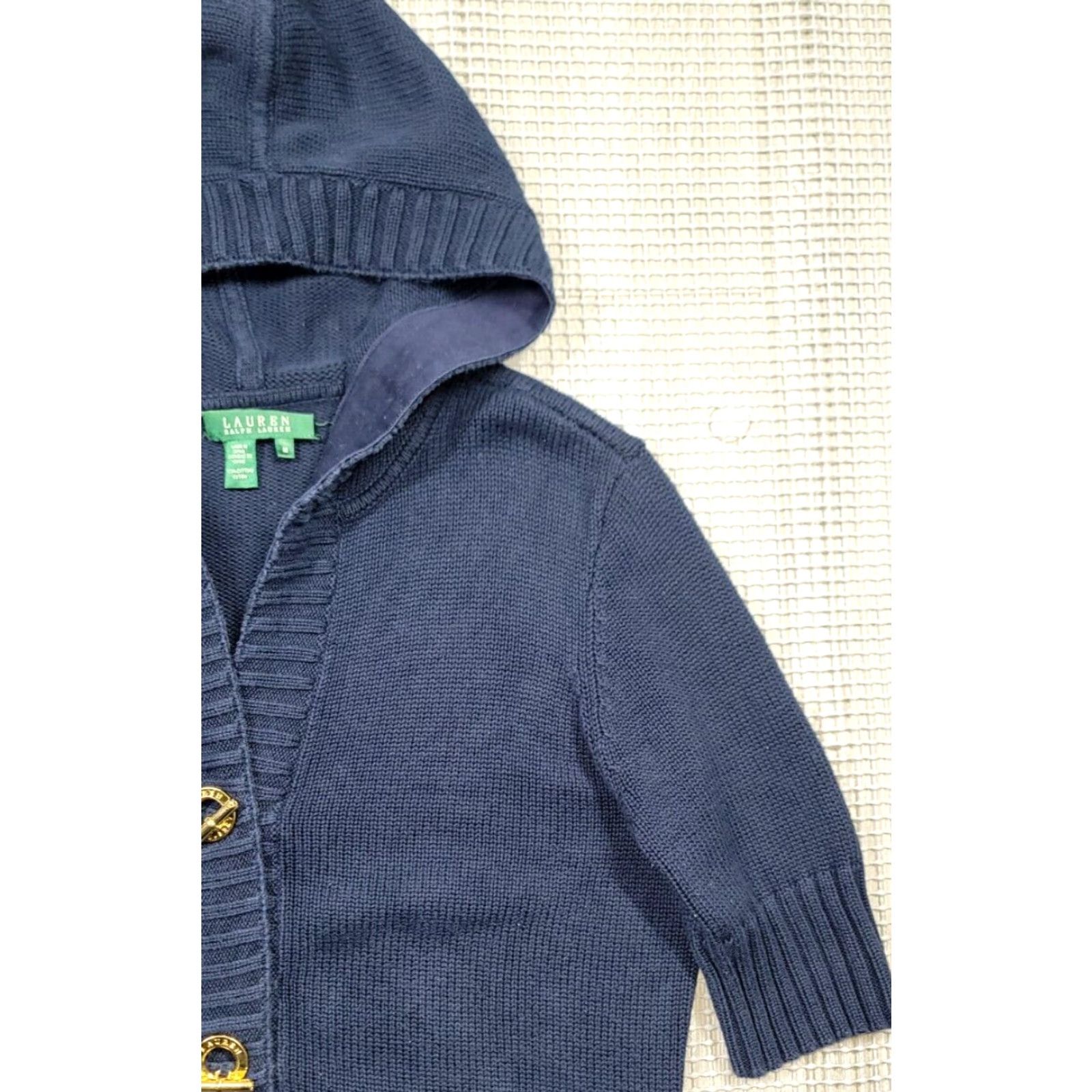 Ralph Lauren Lauren Ralph Lauren Cardigan Sweater Women M Blue Cable Knit Hooded Button Vintage 90s Accredited by 100% Cotton/All Seasons Size M / US 6-8 / IT 42-44 - 4 Thumbnail
