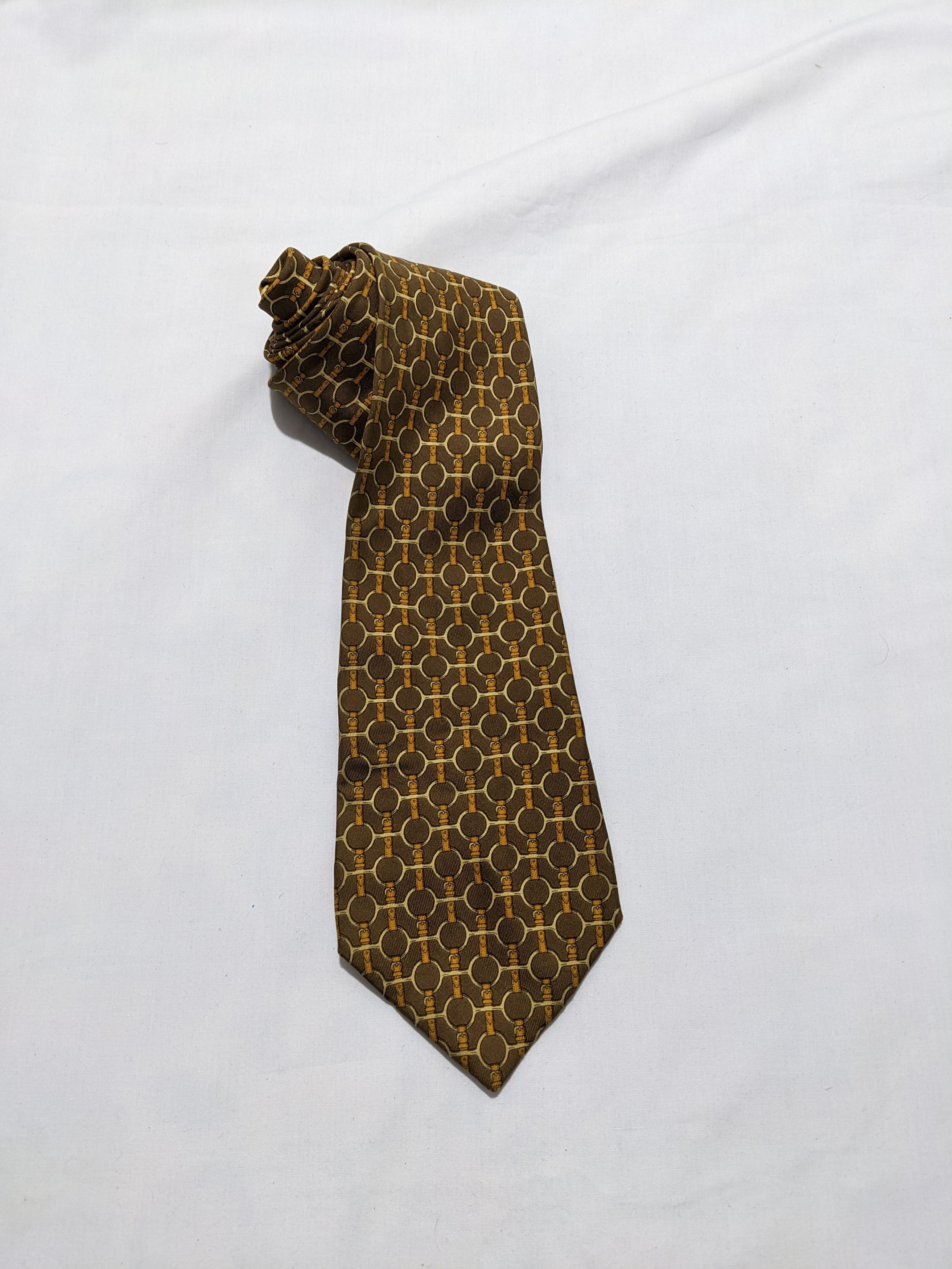 Hermes Vintage Hermes Abstract Pattern Monogram Gold Silk Tie Size ONE SIZE - 1 Thumbnail