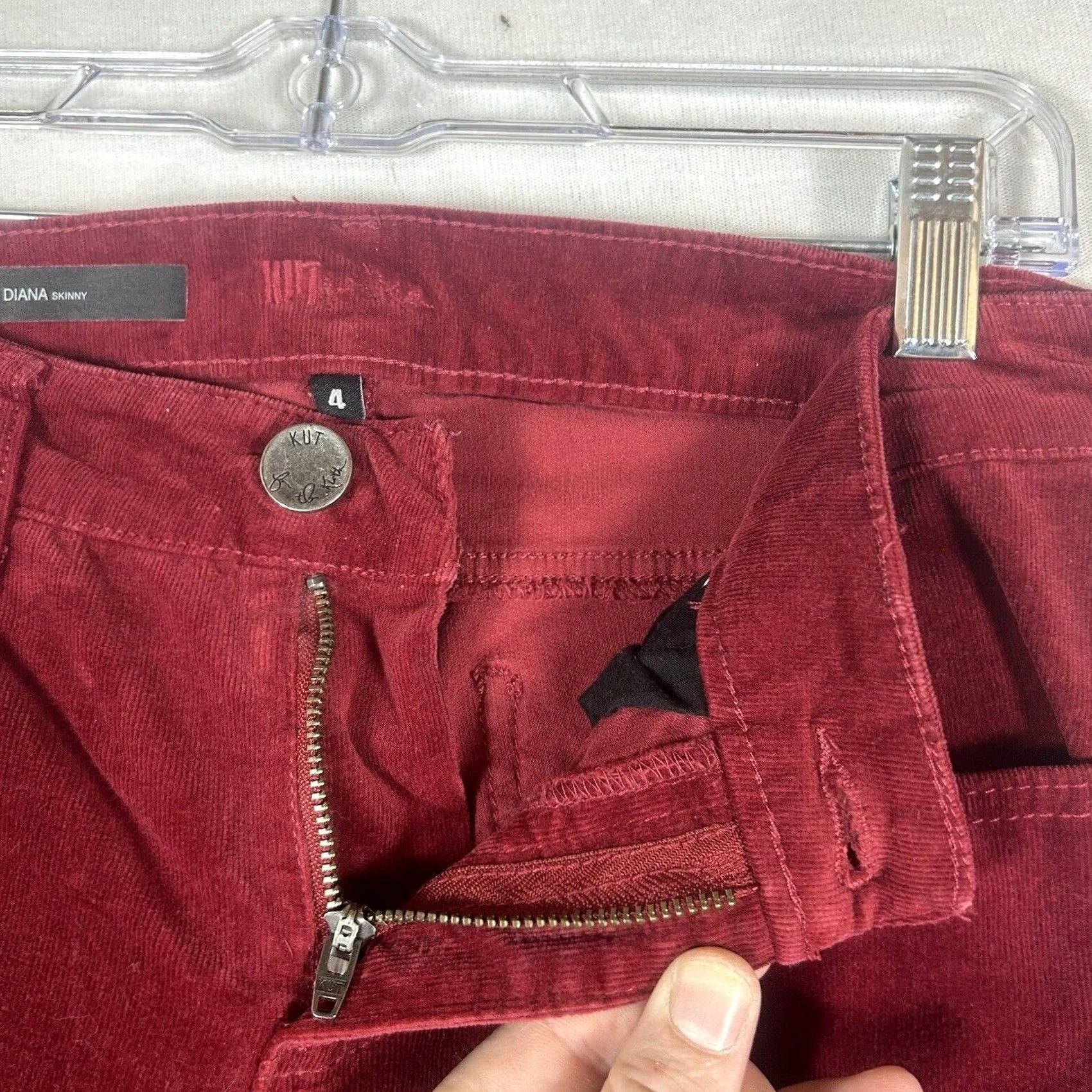 Vintage KUT from the Kloth Diana Skinny Corduroy Pants Womens 4 Red Mid Rise Slim Jeans Casual Size 27" / US 4 / IT 40 - 2 Thumbnail