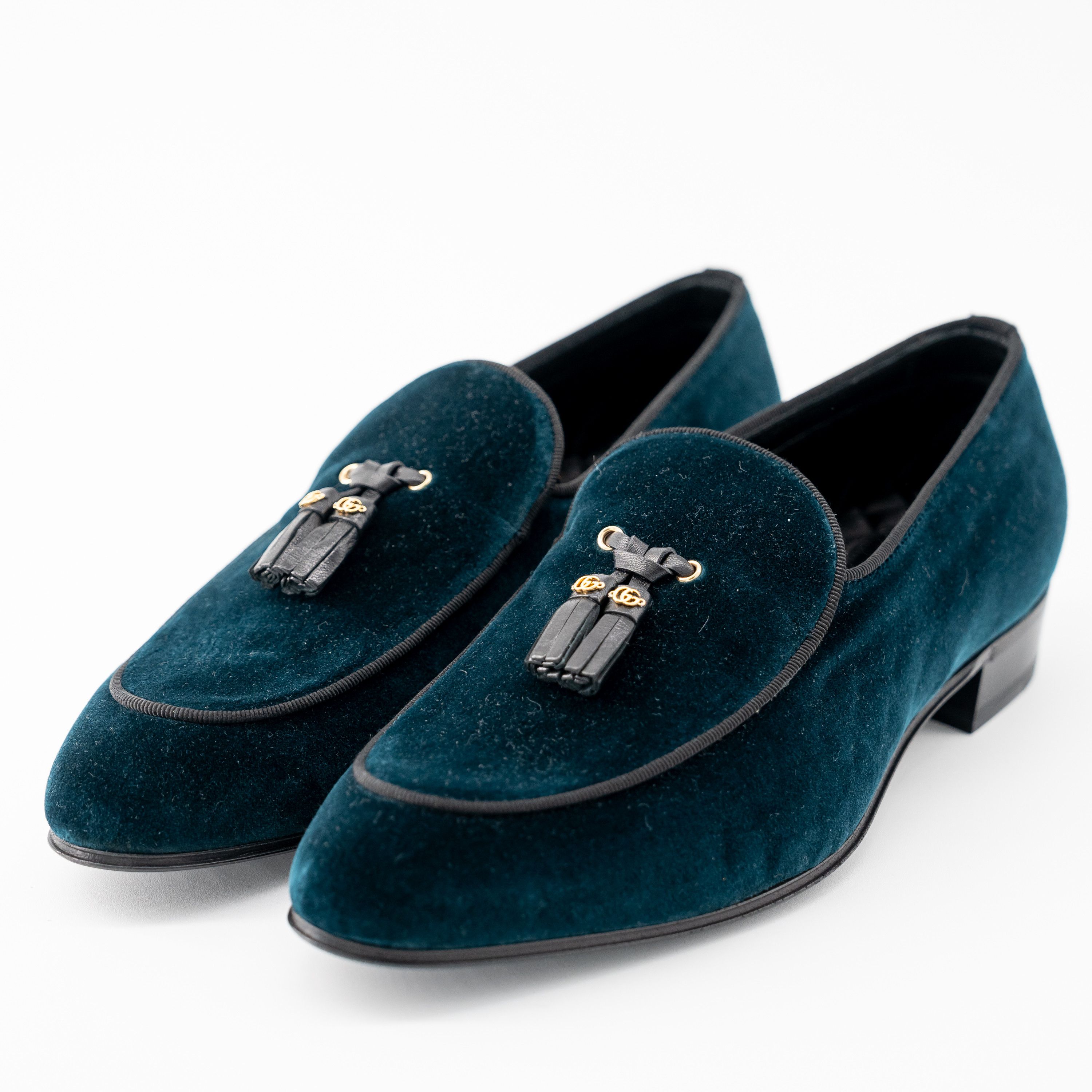 Gucci 9G - Gucci Velvet Loafers Tassel GG Blue Green Moccasins Size US 9.5 / EU 42-43 - 1 Thumbnail