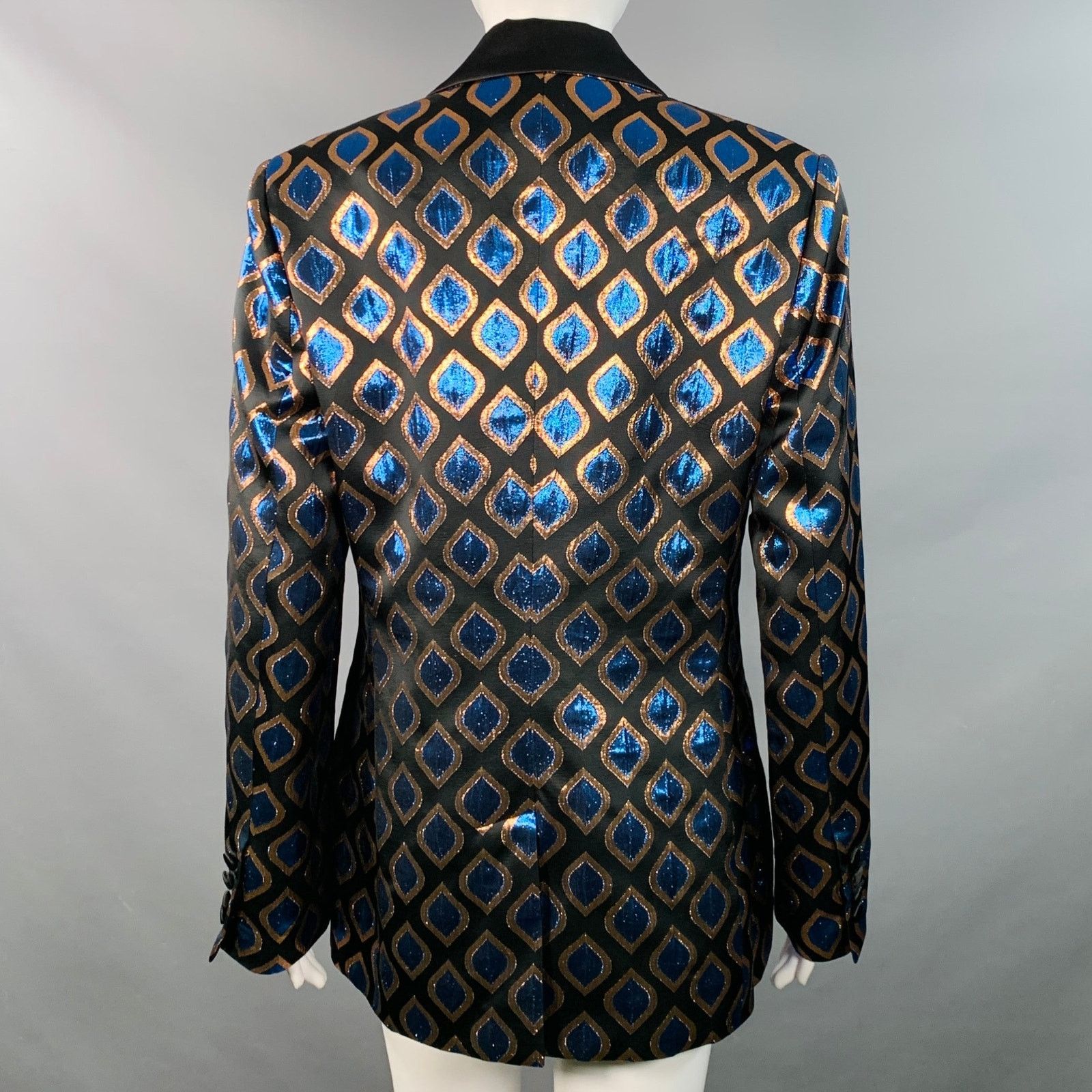 Etro Black Blue Metallic Geometric Peak Lapel Jacket Blazer Size M / US 6-8 / IT 42-44 - 5 Thumbnail