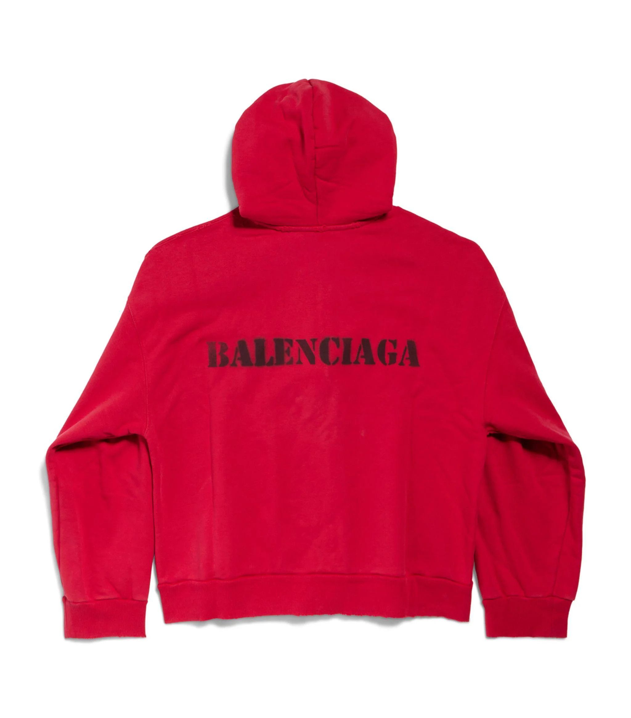 Balenciaga o1w1db10525 Stencil Type Zip-Up Hoodie Regular Fit in Red Size US M / EU 48-50 / 2 - 2 Thumbnail