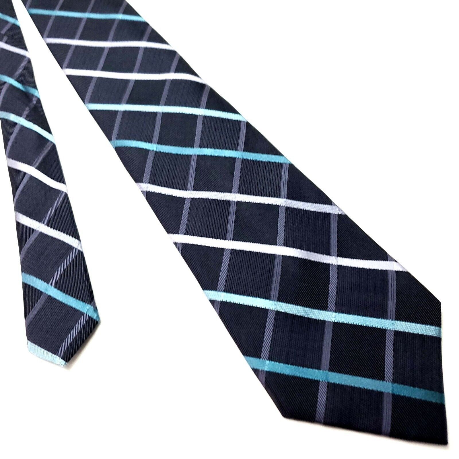 Van Heusen Van Heusen Black Silk Tie Woven Striped Size ONE SIZE - 1 Thumbnail