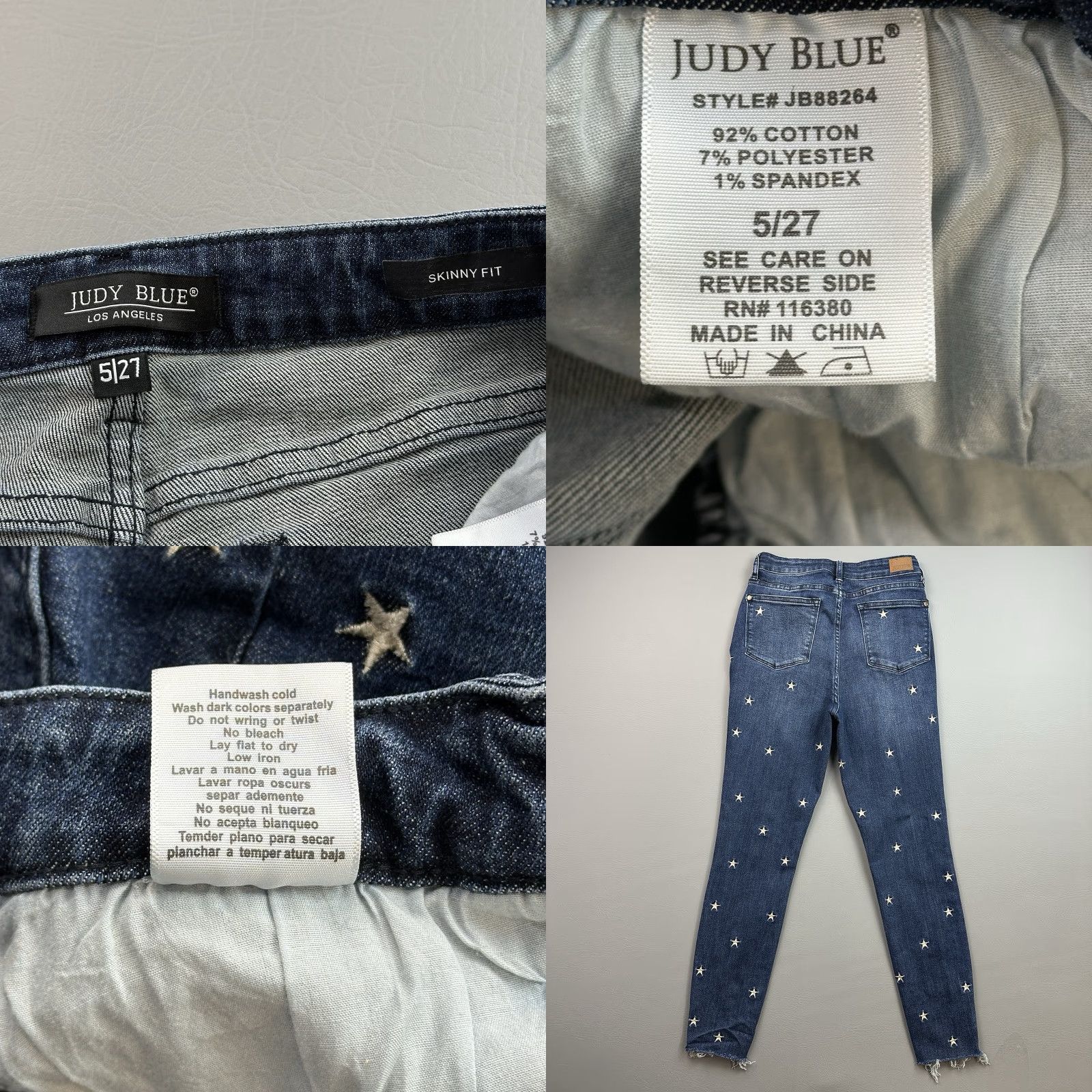 Denime Judy Blue Jeans Women’s 5/27 Dark Wash Denim Embroidered Star Skinny Fit Stretch Jeans Size 27" / US 4 / IT 40 - 8 Thumbnail