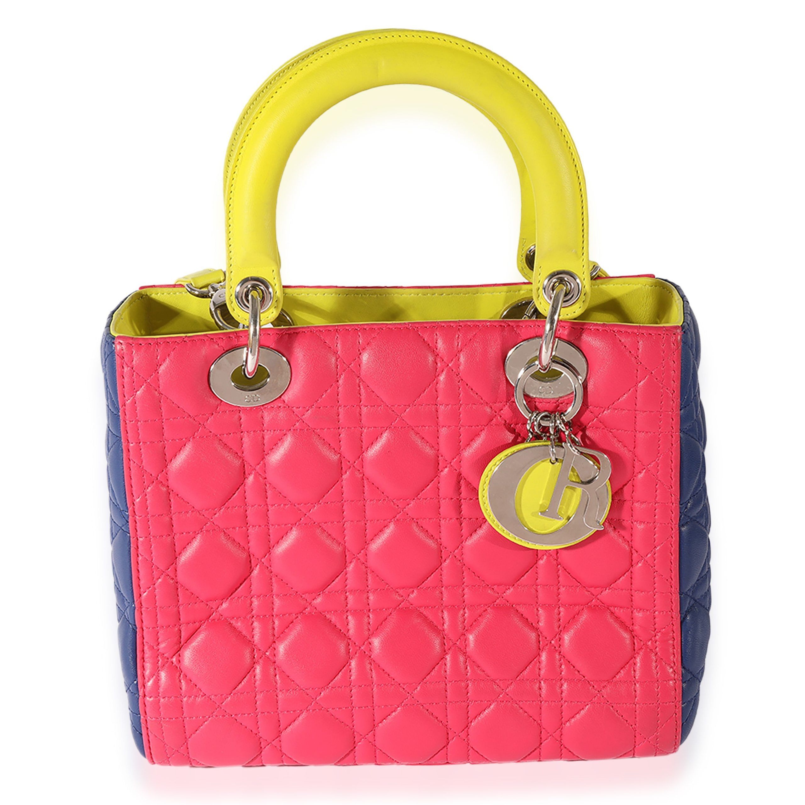 image of Dior Tricolor Quilted Lambskin Medium Lady Dior Bag in Red, Women's