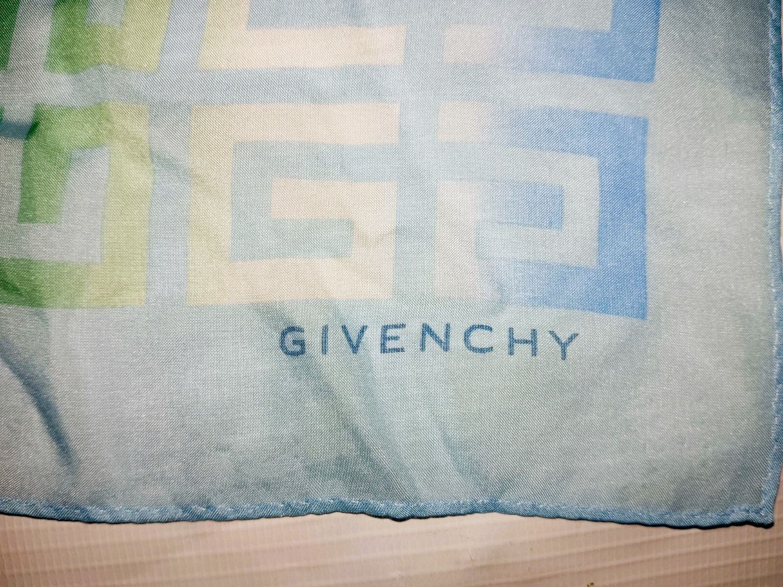 Givenchy GIVENCHY GG PARIS Monogram Blue Green Vintage Silk Scarf Size ONE SIZE - 2 Thumbnail