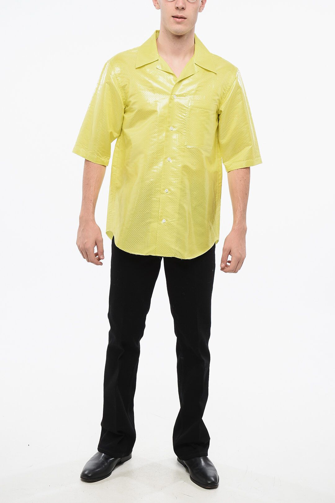Alexander McQueen og1mm0925 Short Sleeved Silk & Nylon Shirt in Yellow Size US S / EU 44-46 / 1 - 4 Thumbnail