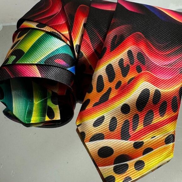 Handmade Tie Trippy Cheetah Leopard Op Art Necktie Hippie Psychedelic Size ONE SIZE - 4 Thumbnail