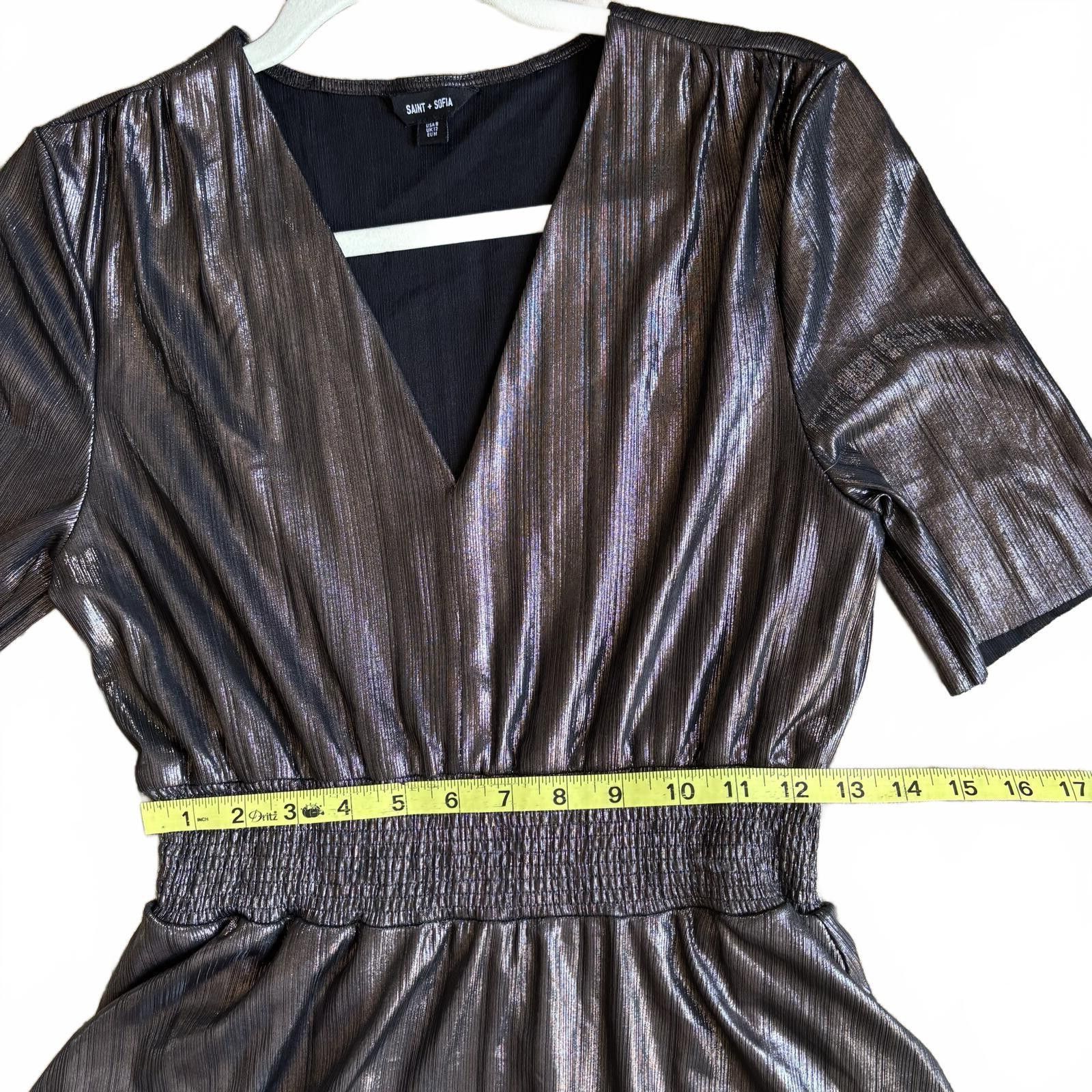 Other Saint + Sofia Gunmetal Metallic Tiered Midi Dress - Size 8 Size M / US 6-8 / IT 42-44 - 6 Thumbnail